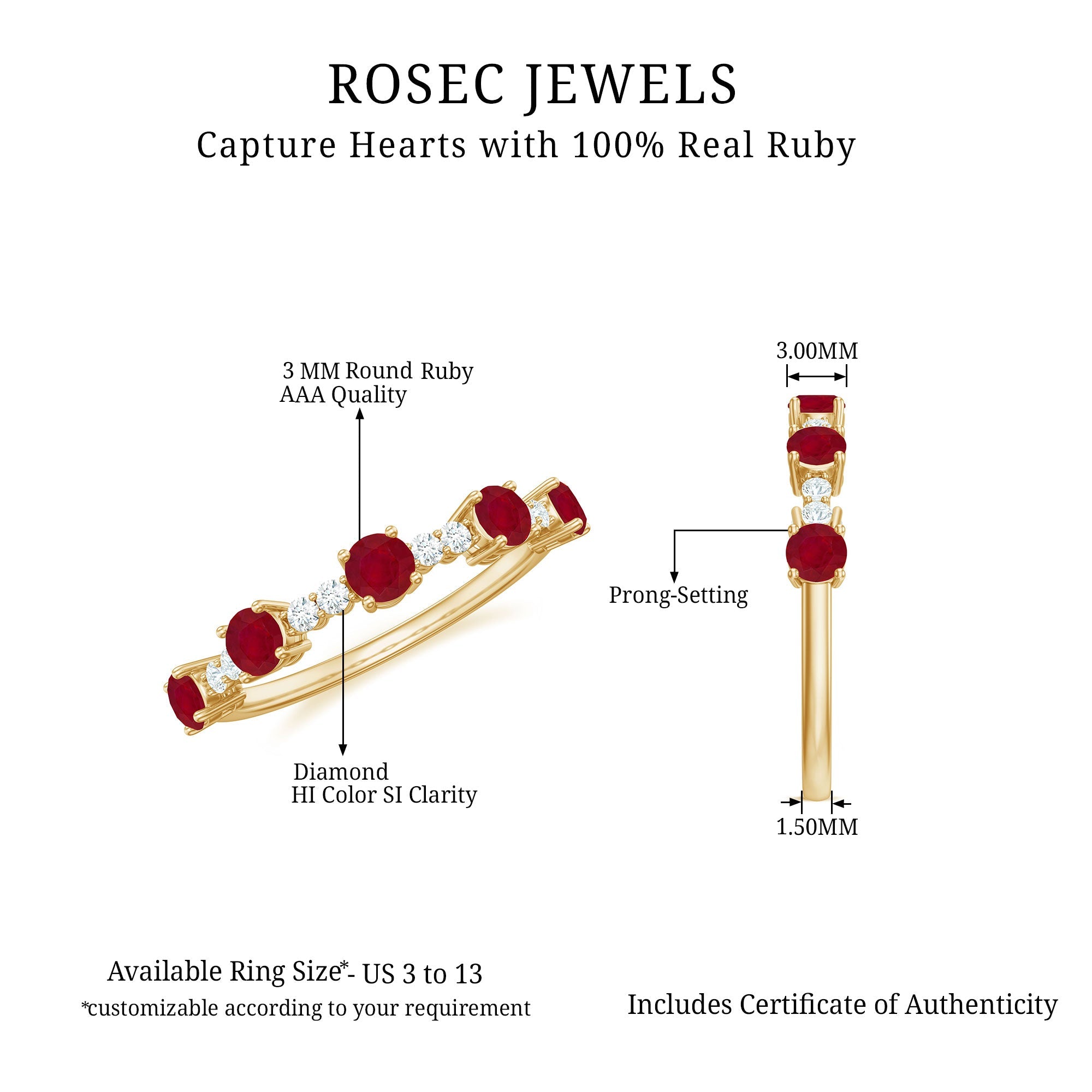 1 CT Minimal Round Shape Ruby and Diamond Stackable Ring