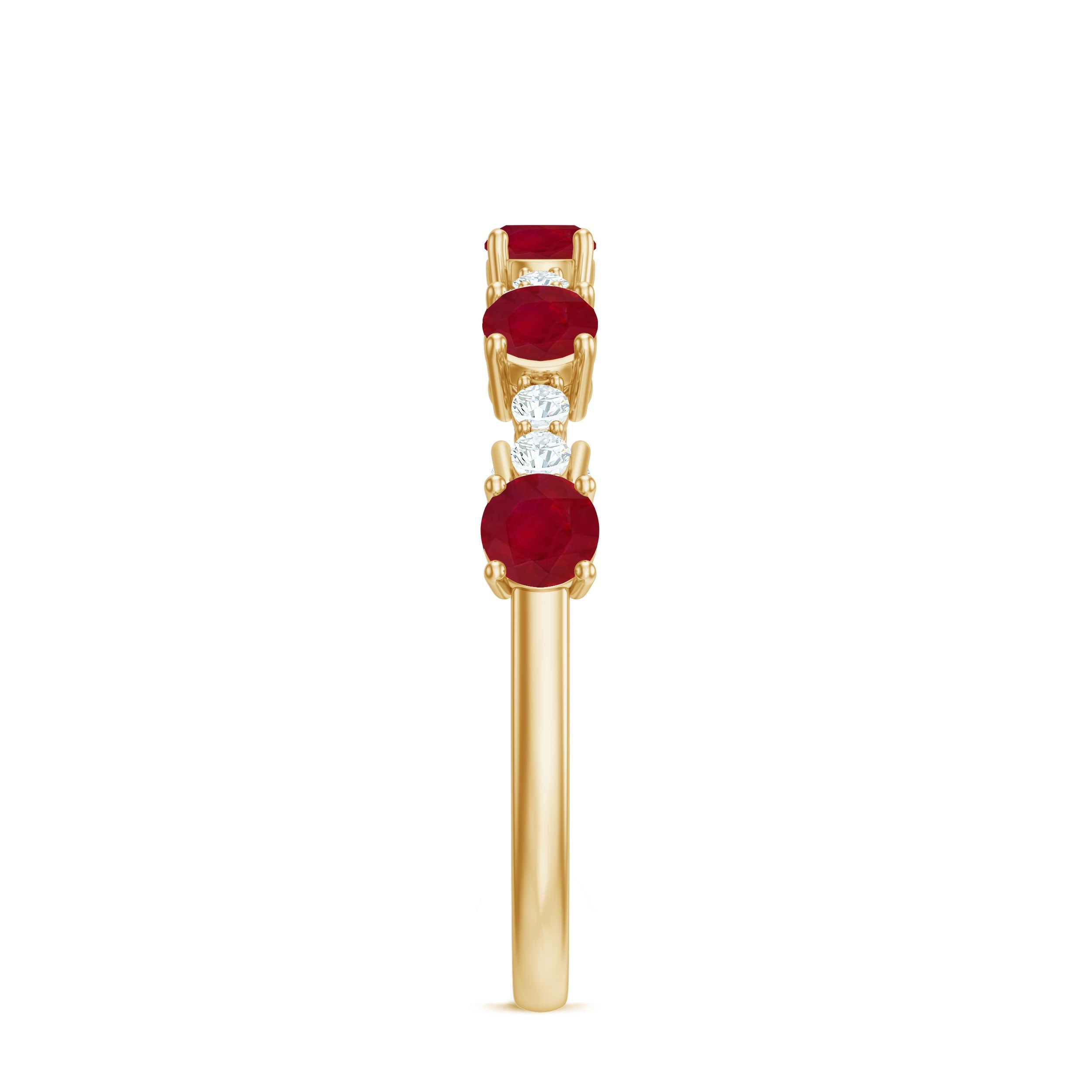 1 CT Minimal Round Shape Ruby and Diamond Stackable Ring