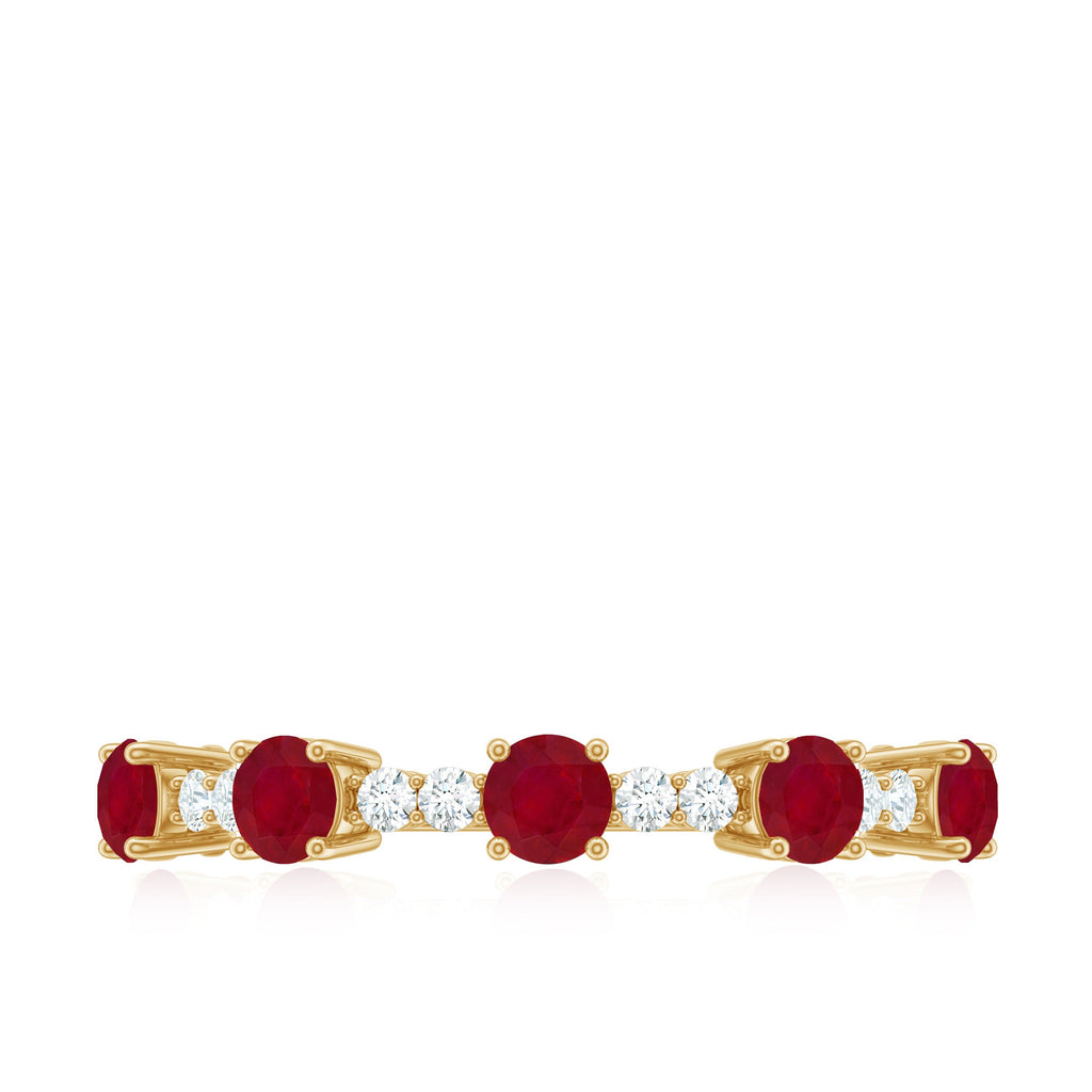 1 CT Minimal Round Shape Ruby and Diamond Stackable Ring