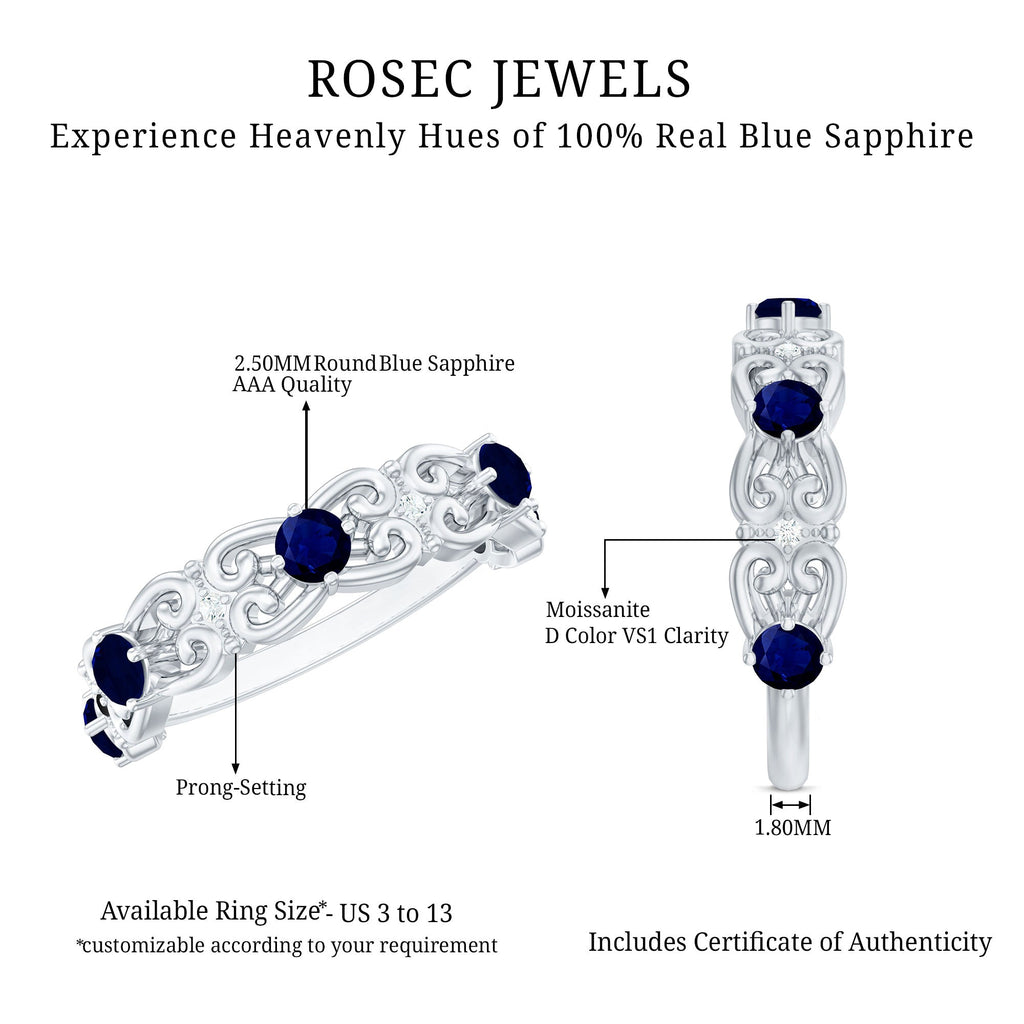 Blue Sapphire and Moissanite Vintage Stackable Ring