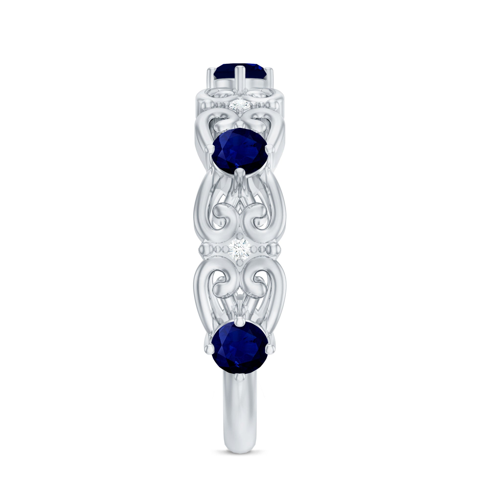 Blue Sapphire and Moissanite Vintage Stackable Ring