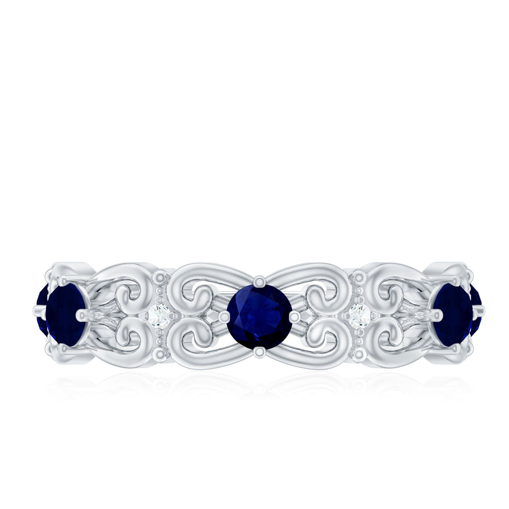 Blue Sapphire and Moissanite Vintage Stackable Ring