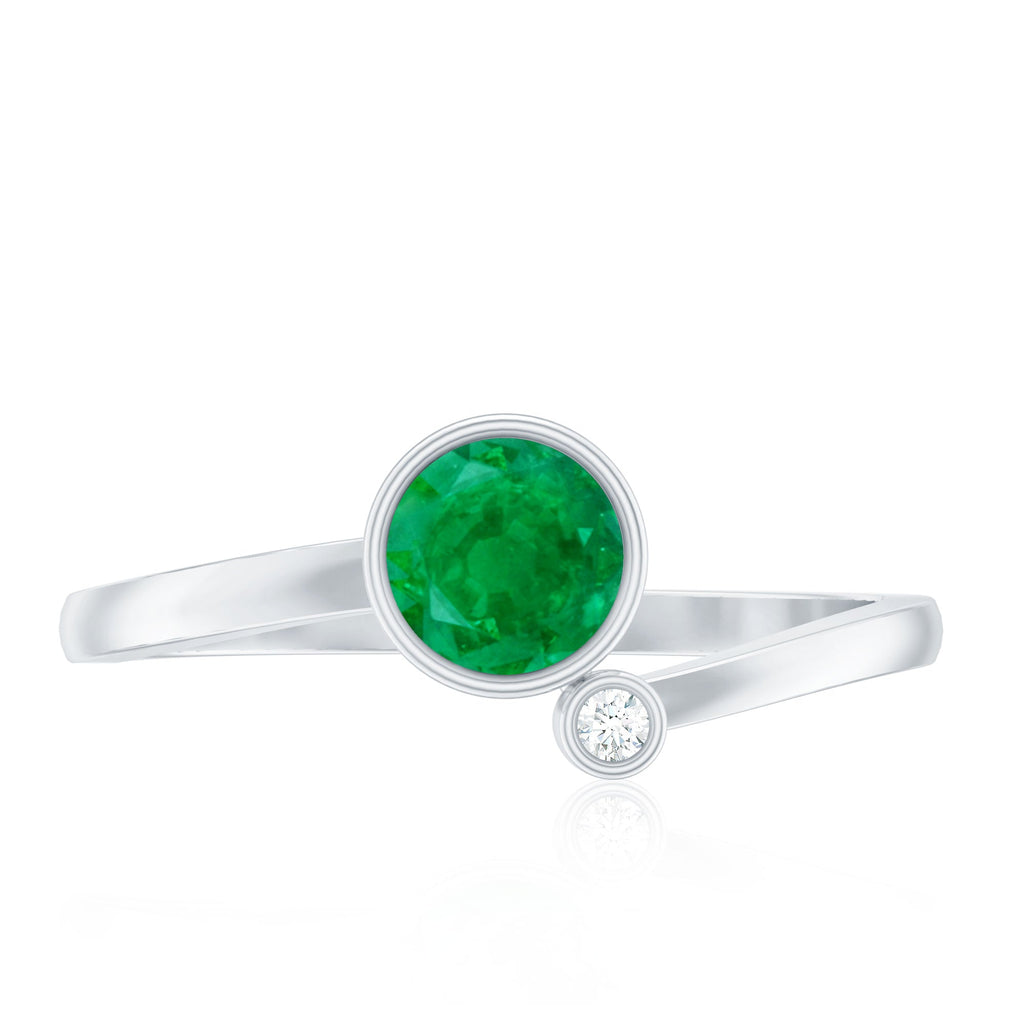 Bezel Set Emerald and Moissanite Two Stone Promise Ring