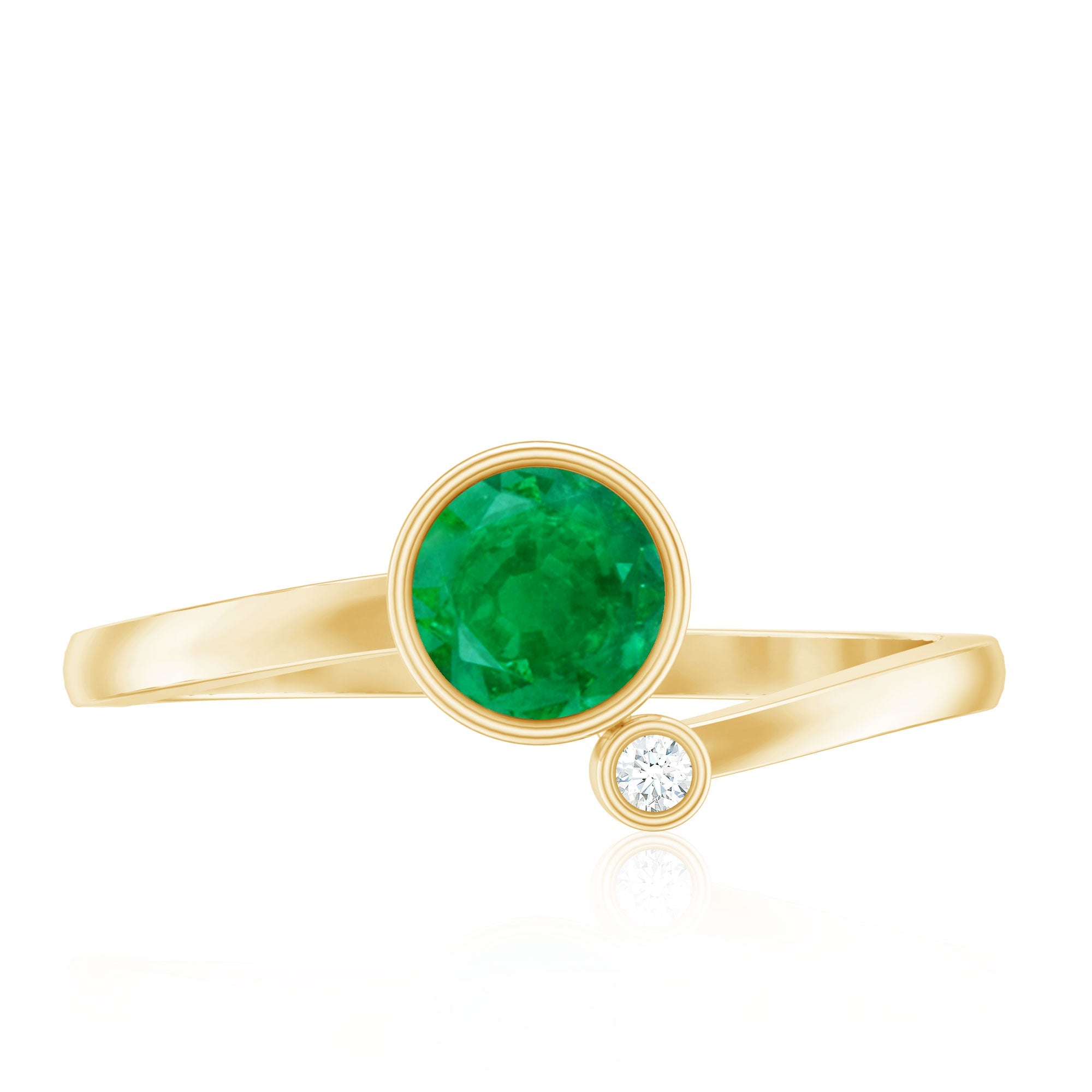 Bezel Set Emerald and Moissanite Two Stone Promise Ring