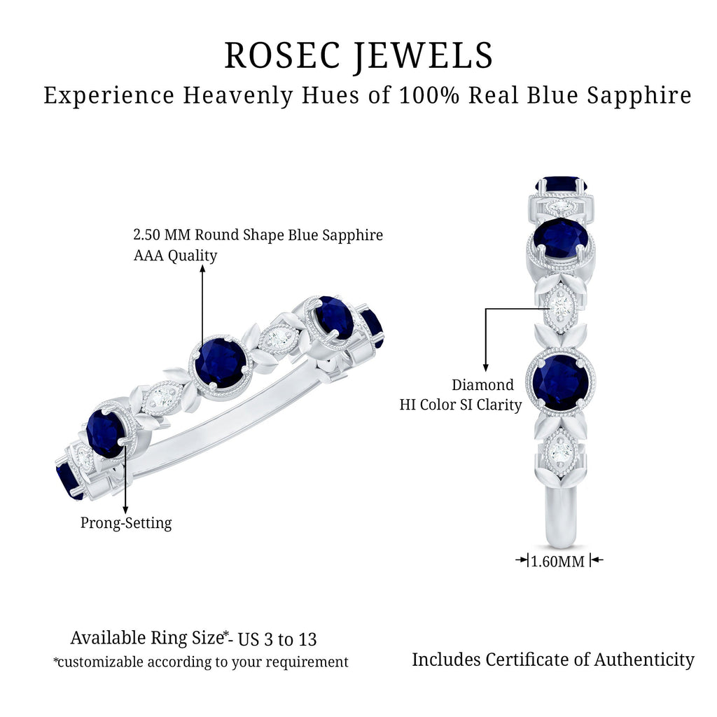 1 CT Floral Inspired Blue Sapphire and Diamond Half Eternity Ring
