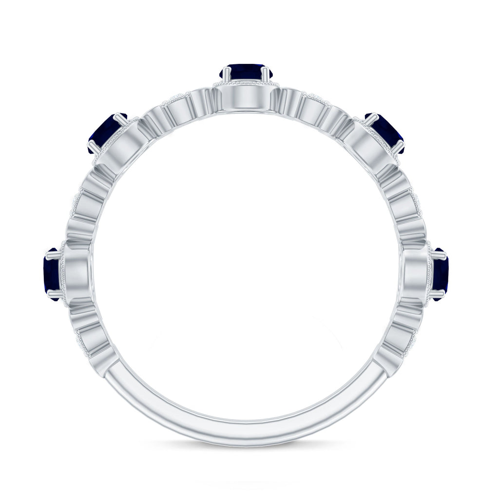 1 CT Floral Inspired Blue Sapphire and Diamond Half Eternity Ring