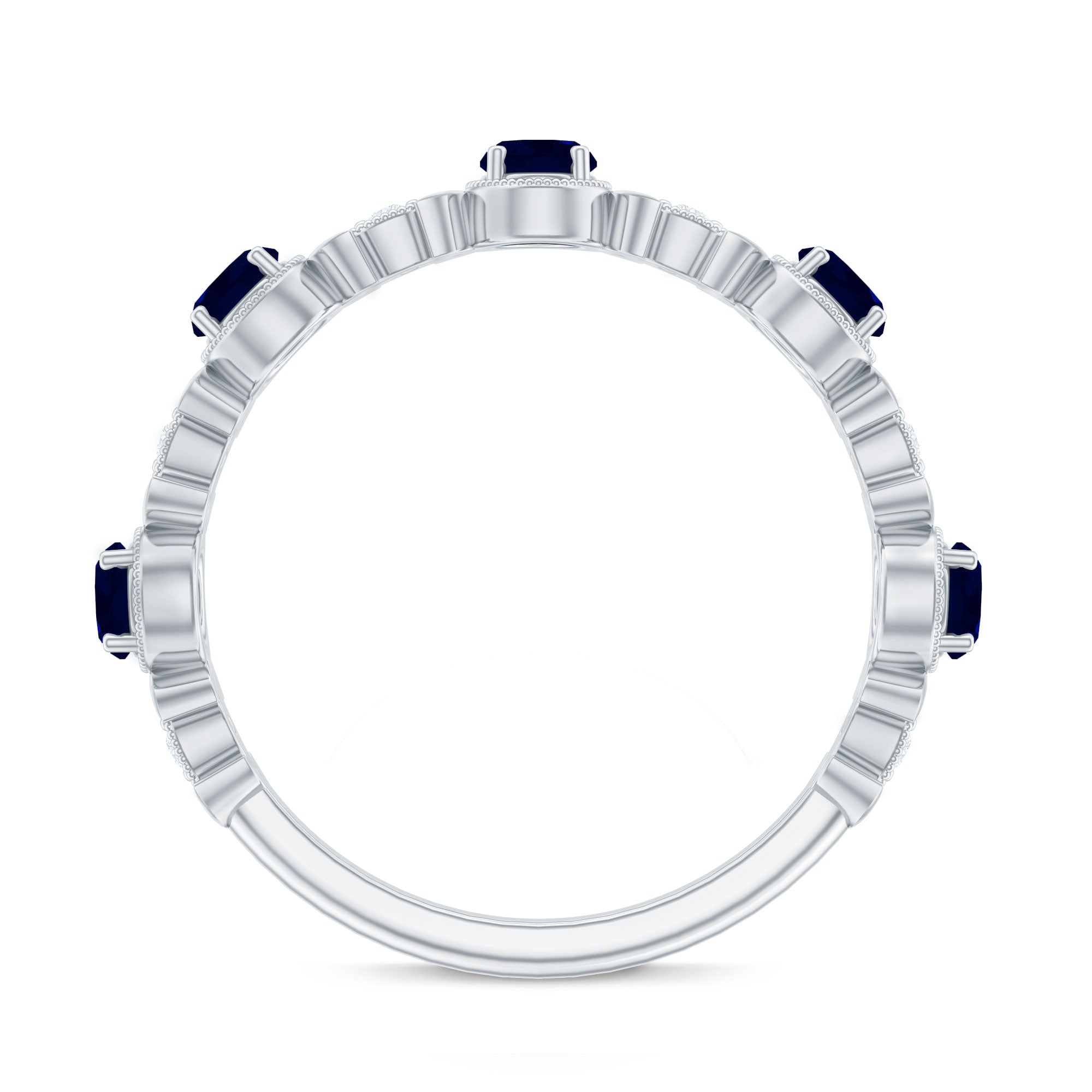 1 CT Floral Inspired Blue Sapphire and Diamond Half Eternity Ring