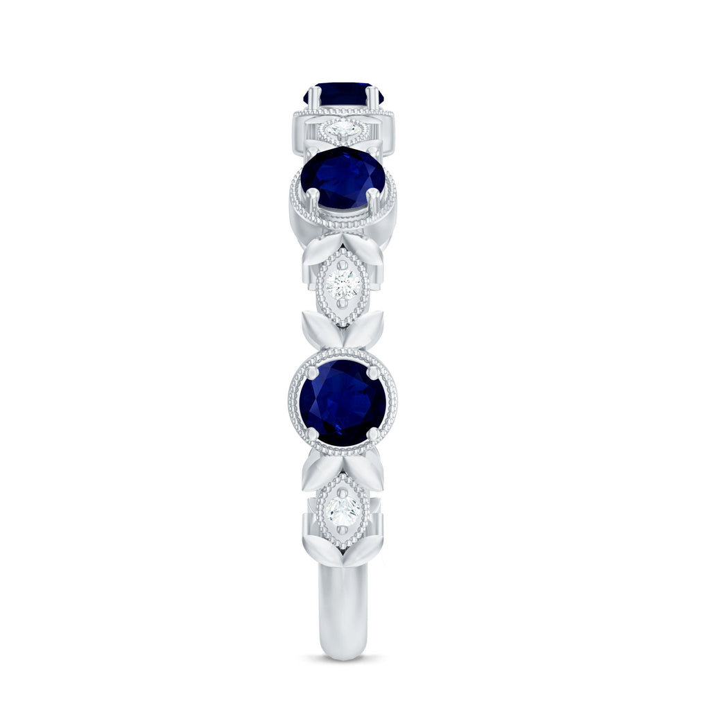 1 CT Floral Inspired Blue Sapphire and Diamond Half Eternity Ring