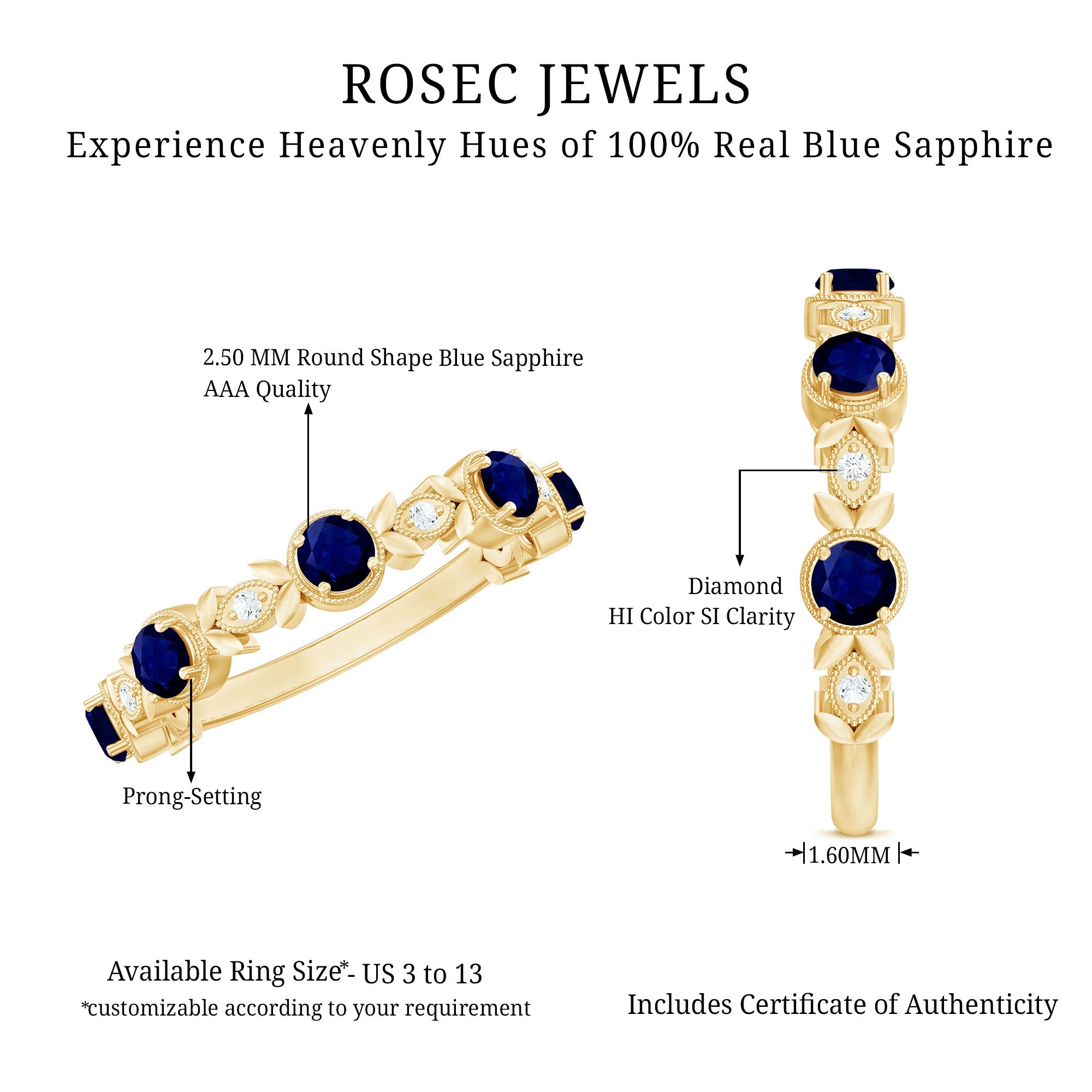 1 CT Floral Inspired Blue Sapphire and Diamond Half Eternity Ring