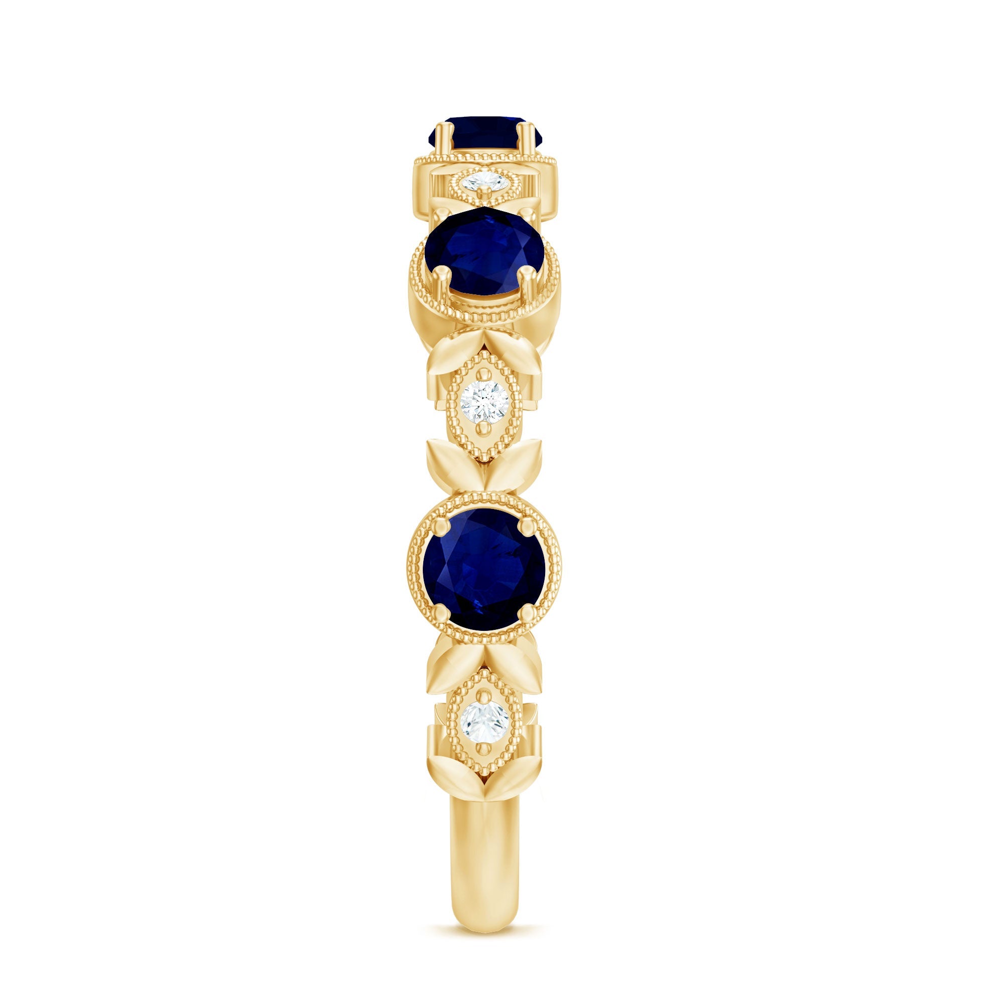 1 CT Floral Inspired Blue Sapphire and Diamond Half Eternity Ring