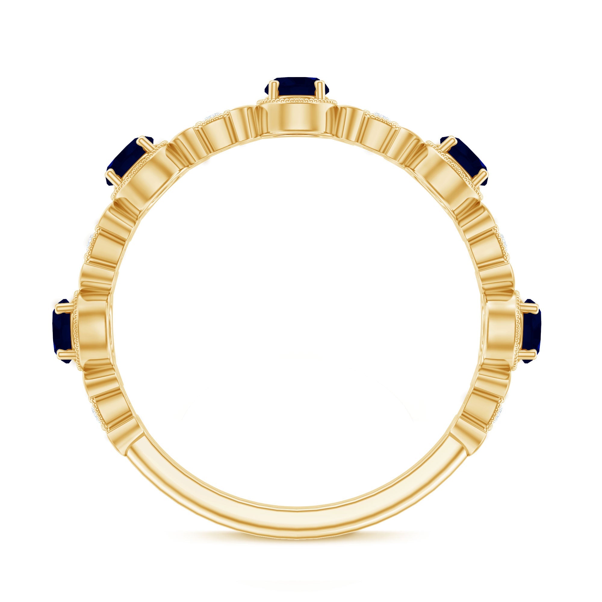 1 CT Floral Inspired Blue Sapphire and Diamond Half Eternity Ring
