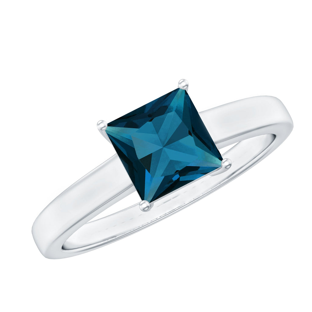 6mm Square Cut London Blue Topaz Solitaire Ring