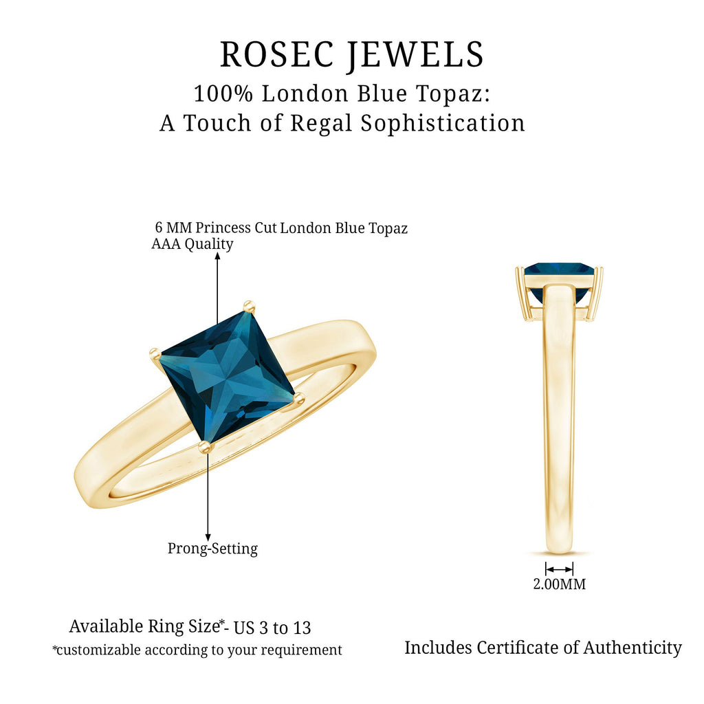 6mm Square Cut London Blue Topaz Solitaire Ring