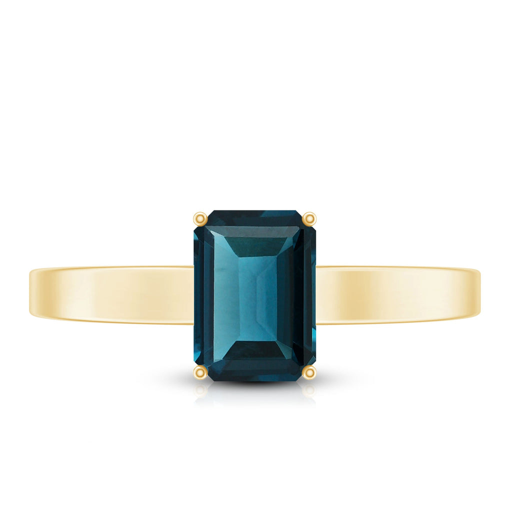 6X8mm Emerald Cut London Blue Topaz Solitaire Ring with Certificate