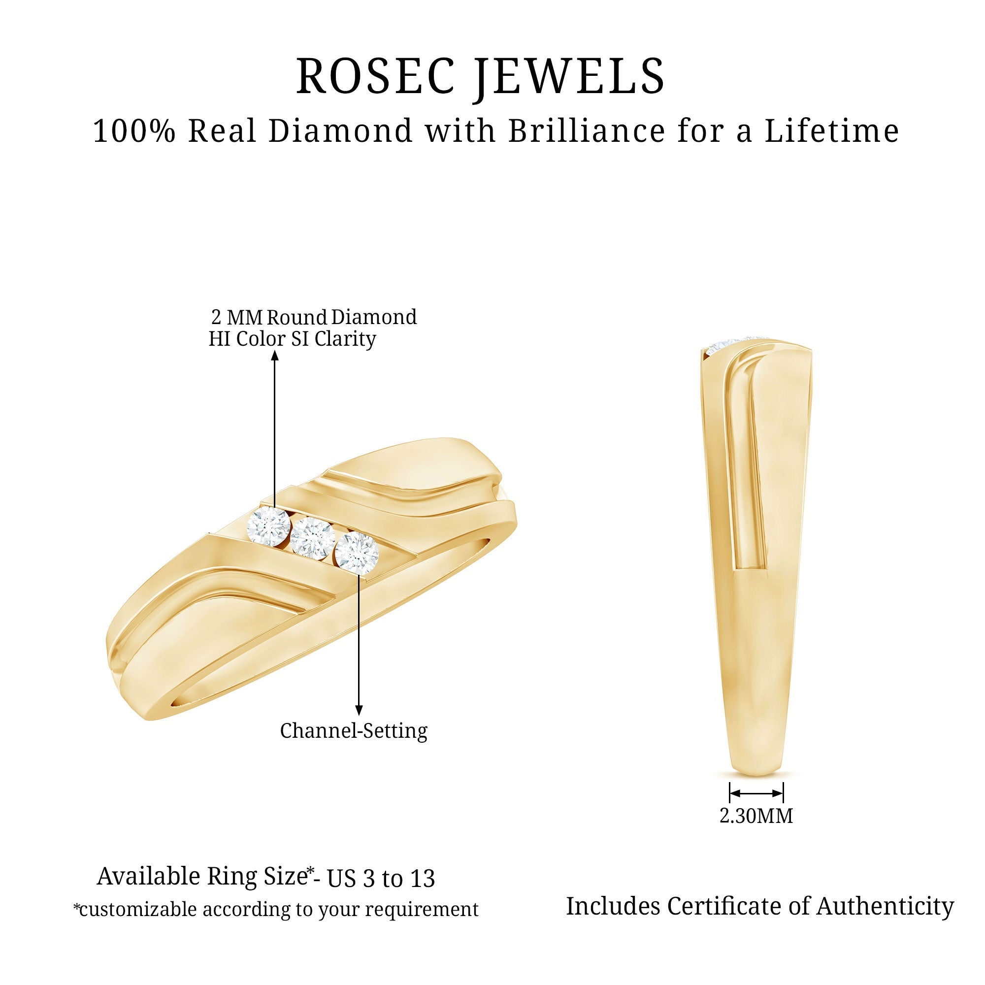 Certified Diamond Three Stone Band Ring for Men