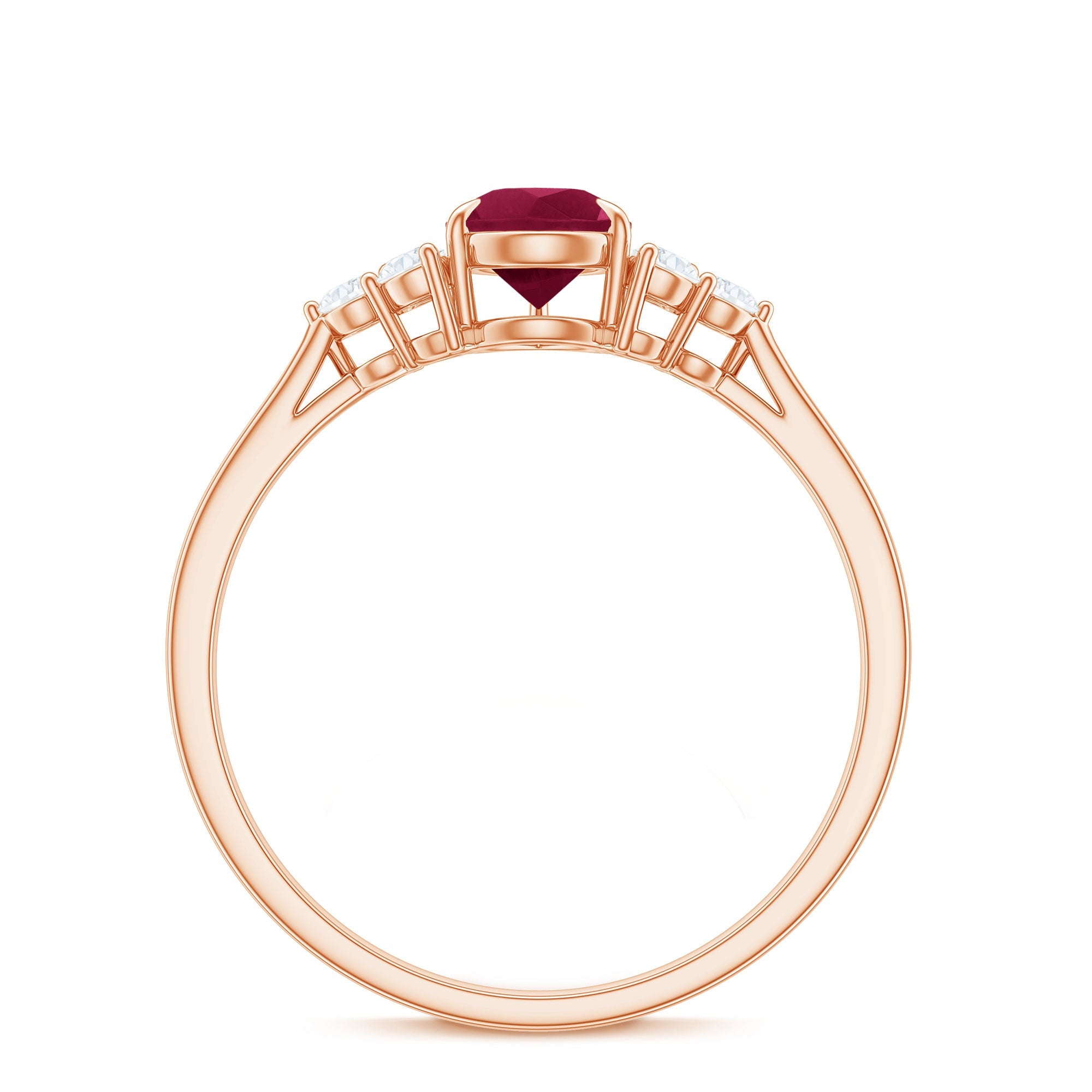Claw Set Pear Cut Ruby Engagement Ring with Diamond Trio