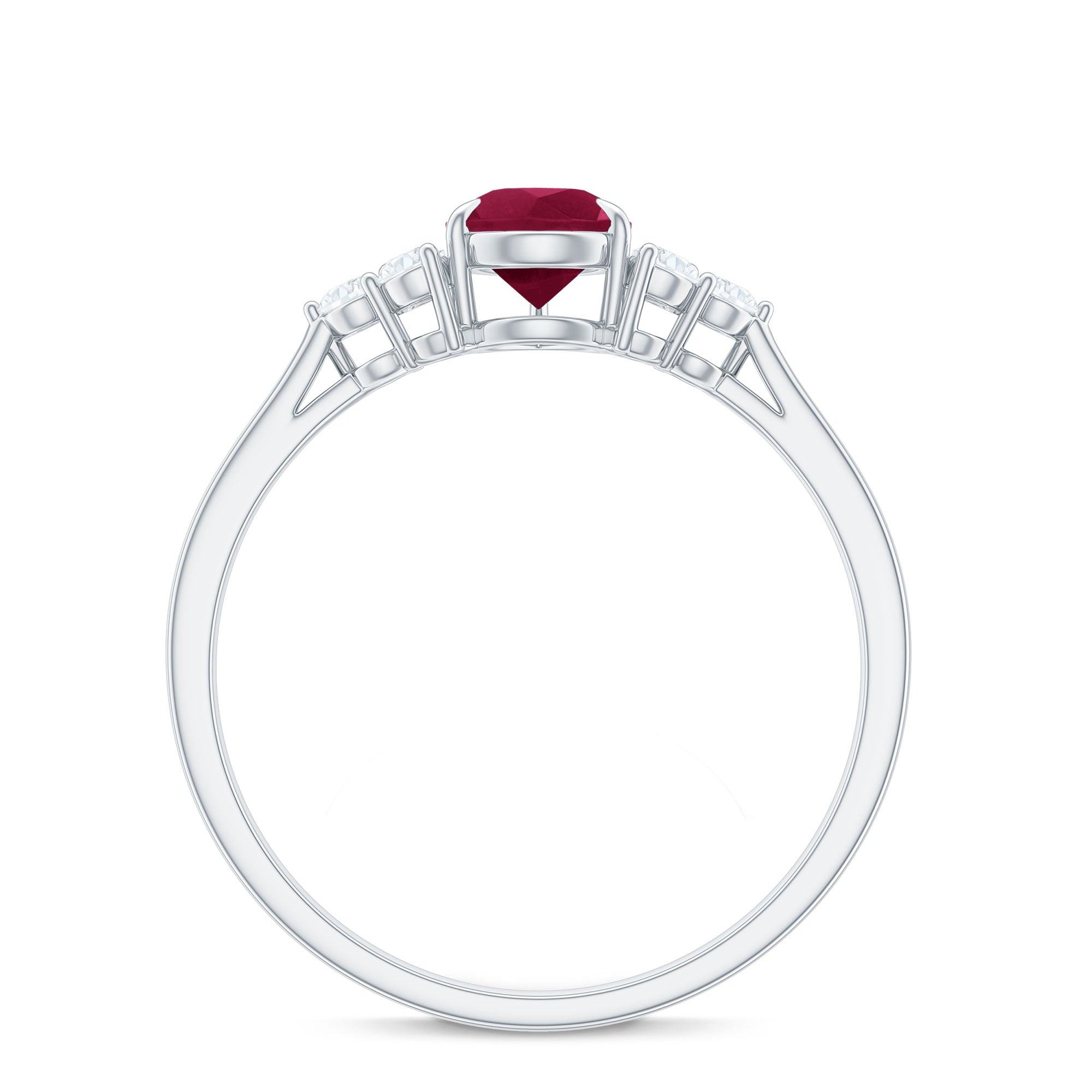 Claw Set Pear Cut Ruby Engagement Ring with Diamond Trio