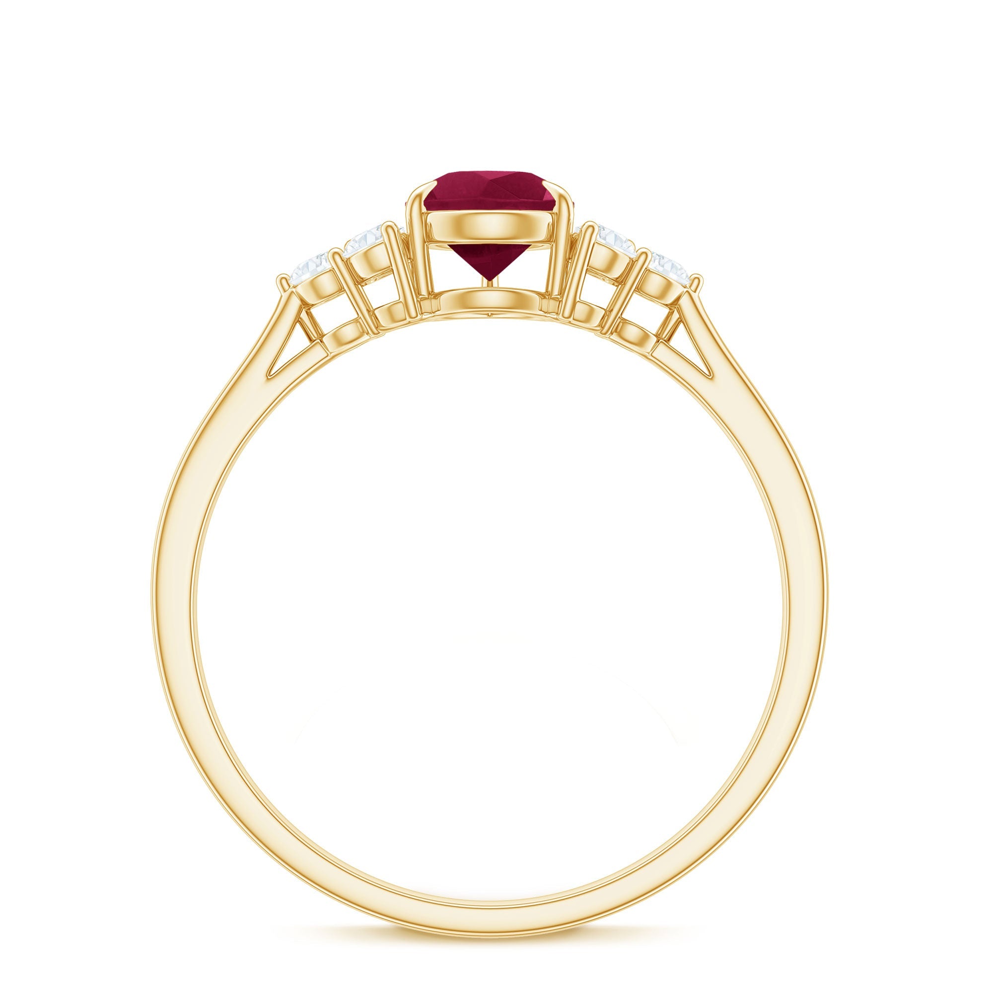 Claw Set Pear Cut Ruby Engagement Ring with Diamond Trio
