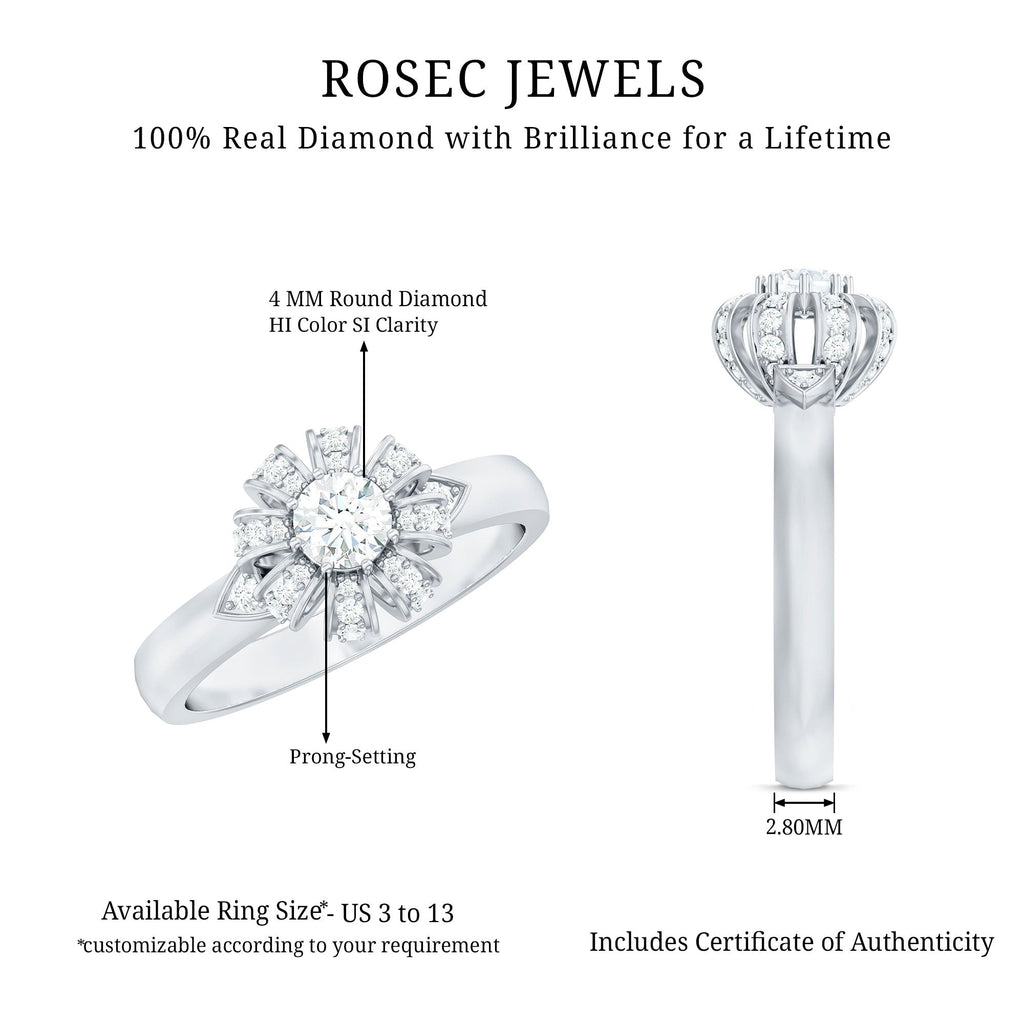 Certified Real Diamond Flower Engagement Ring for Women