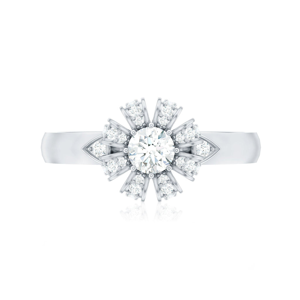 Certified Real Diamond Flower Engagement Ring for Women