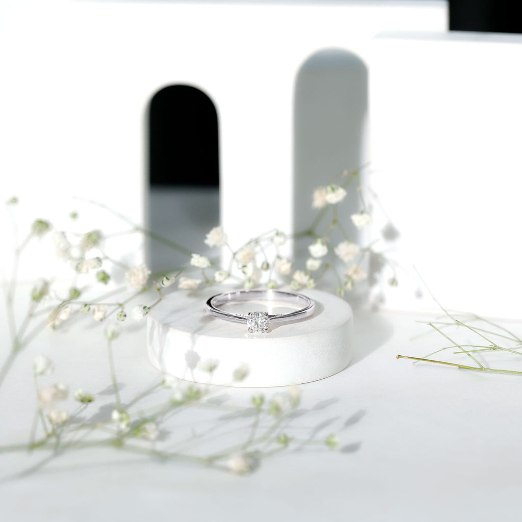 Solitaire Moissanite Promise Ring in Cathedral Shank