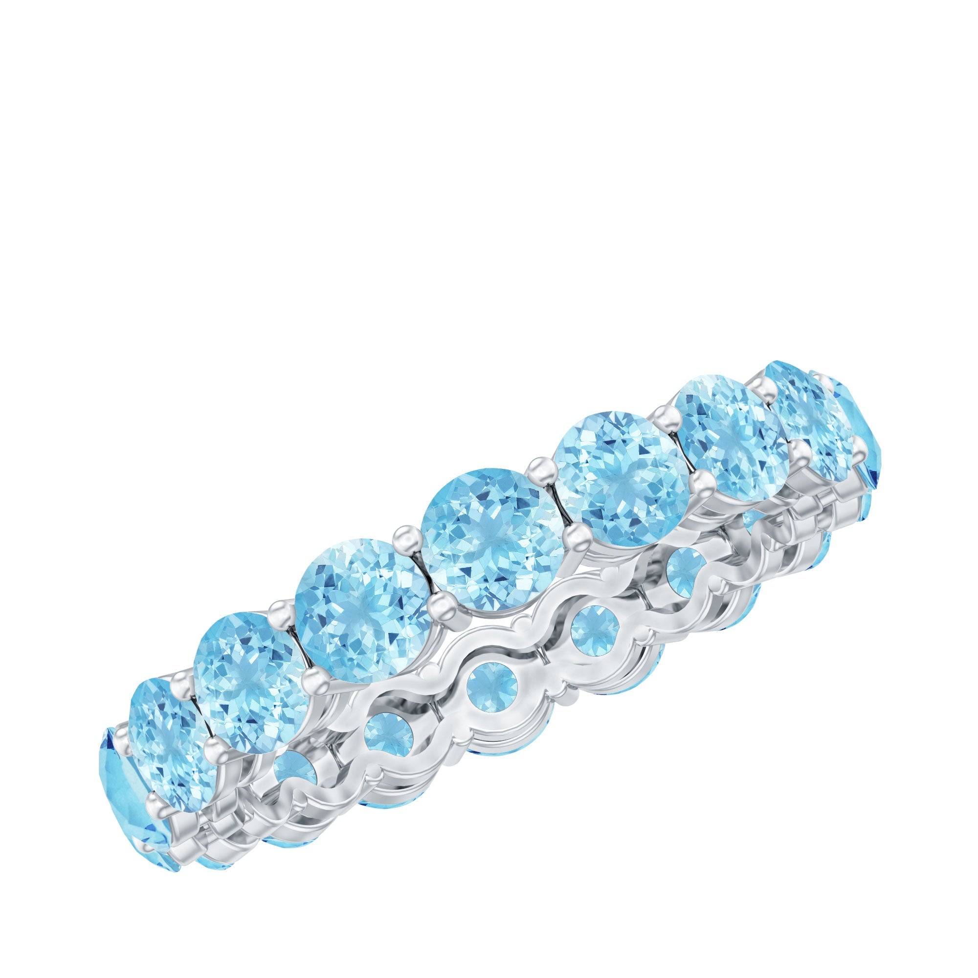 Natural Aquamarine Full Eternity Wedding Band