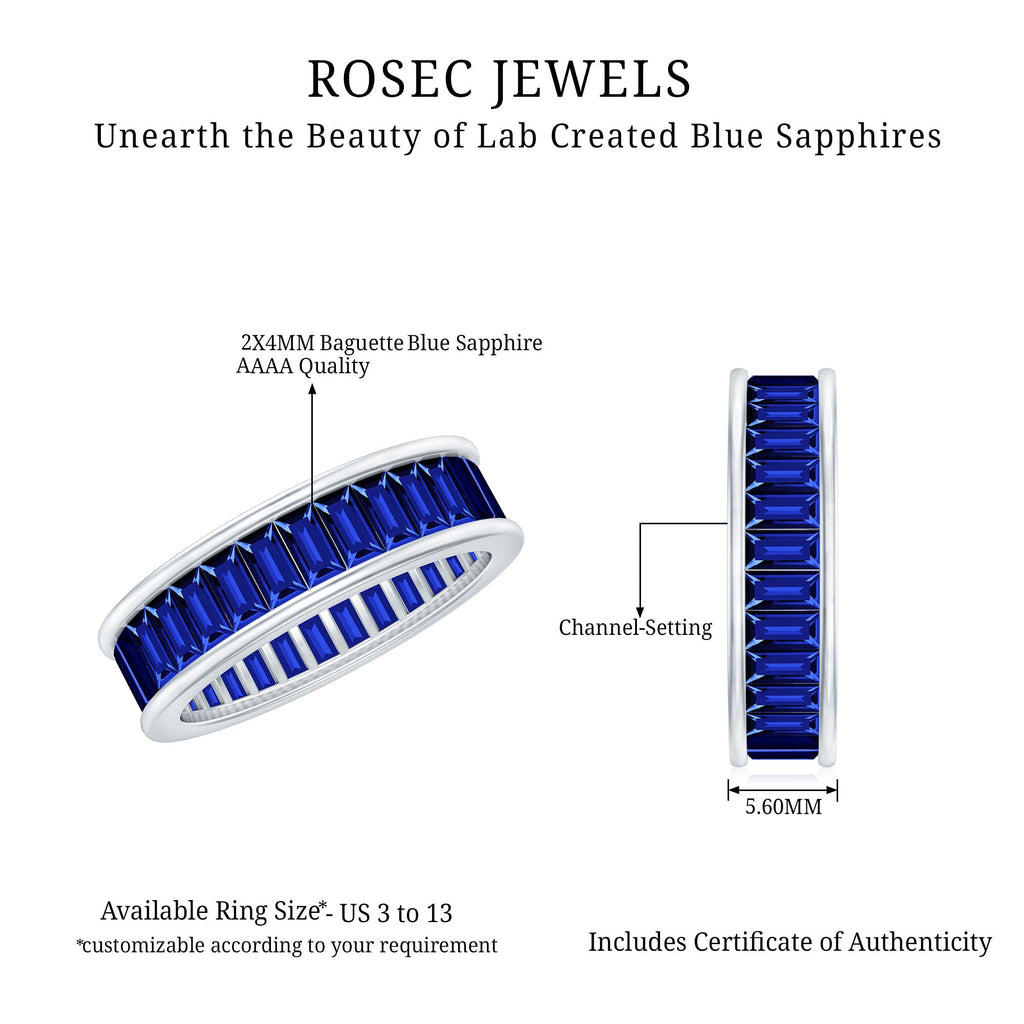 Baguette Shape Lab Created Blue Sapphire Channel Set Eternity Band
