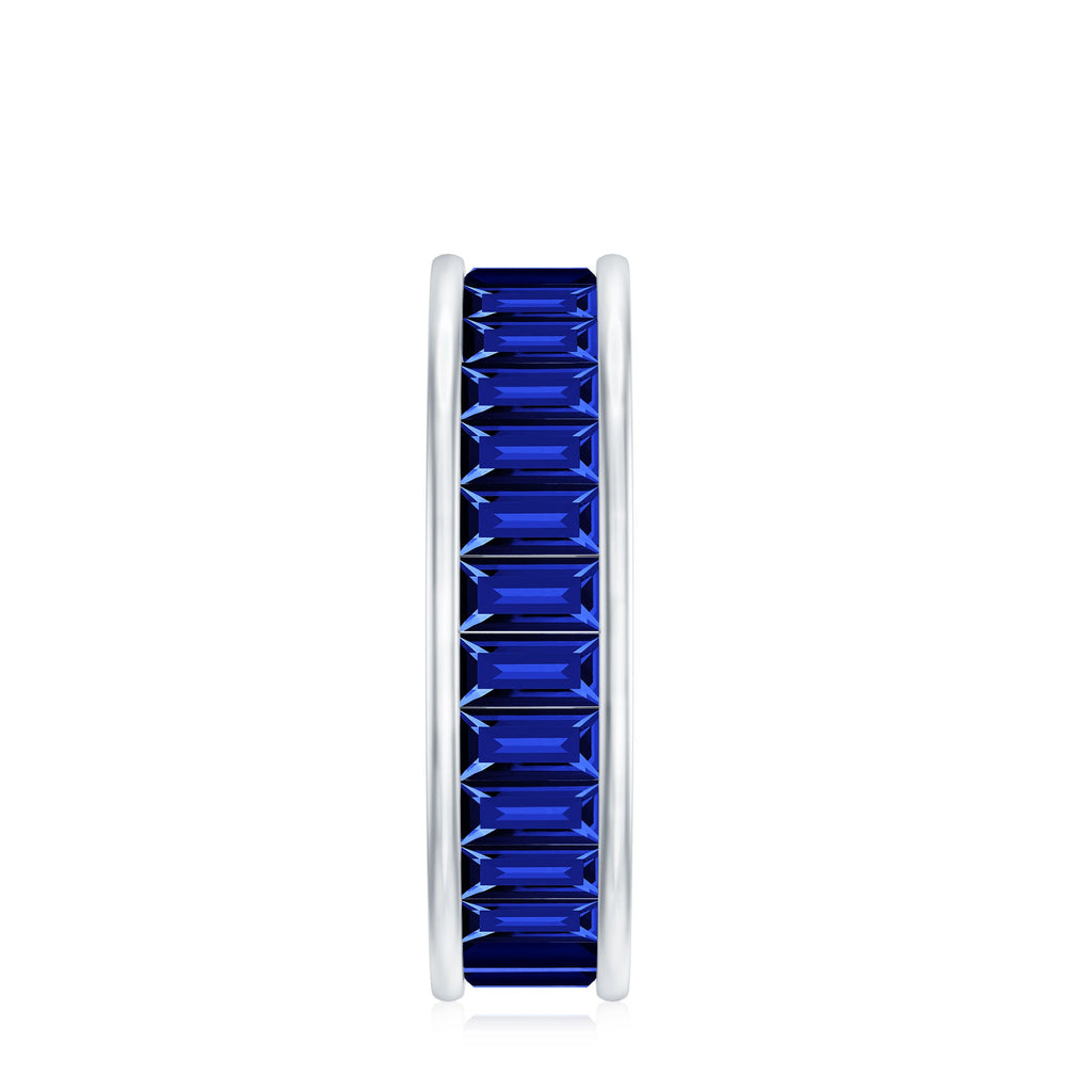 Baguette Shape Lab Created Blue Sapphire Channel Set Eternity Band