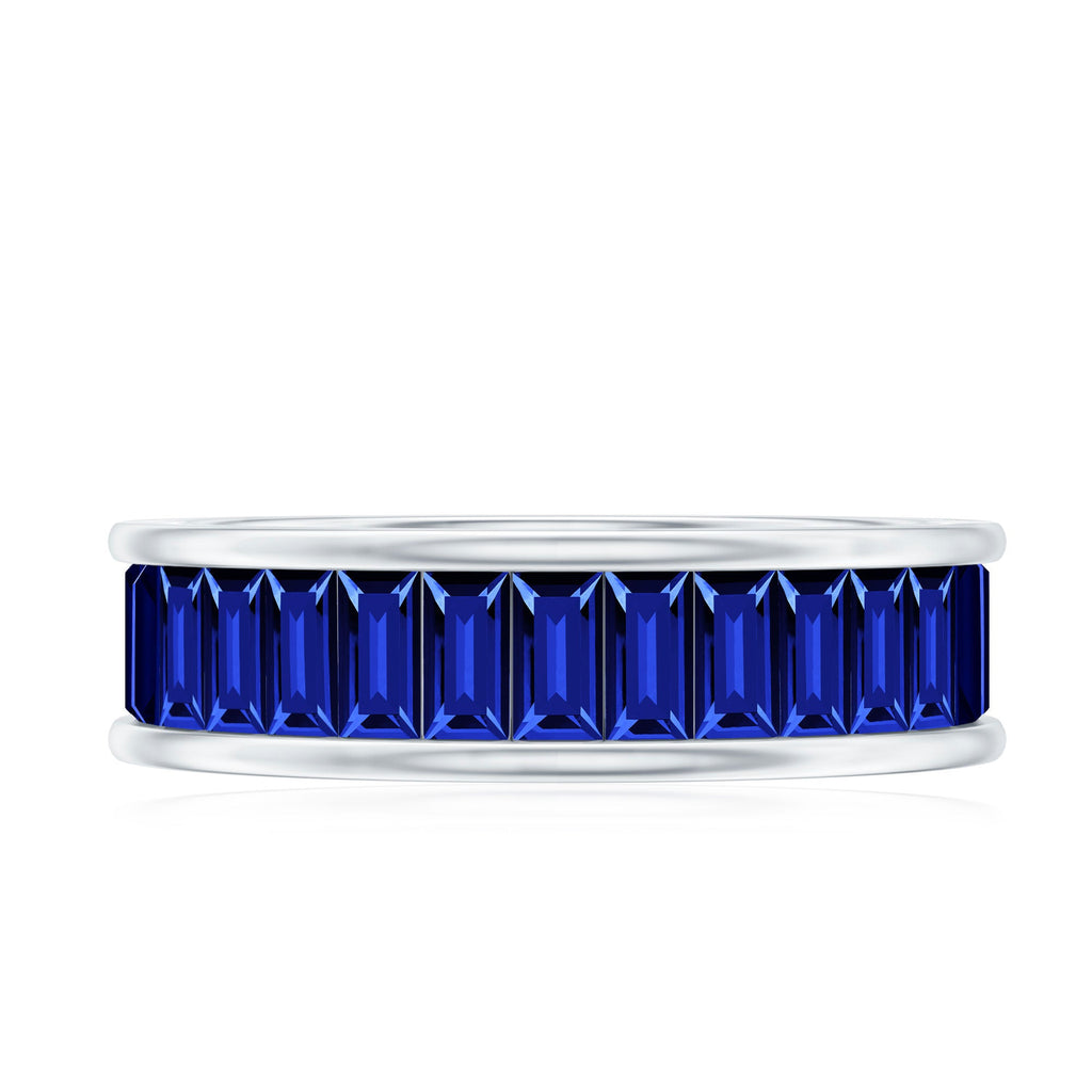Baguette Shape Lab Created Blue Sapphire Channel Set Eternity Band