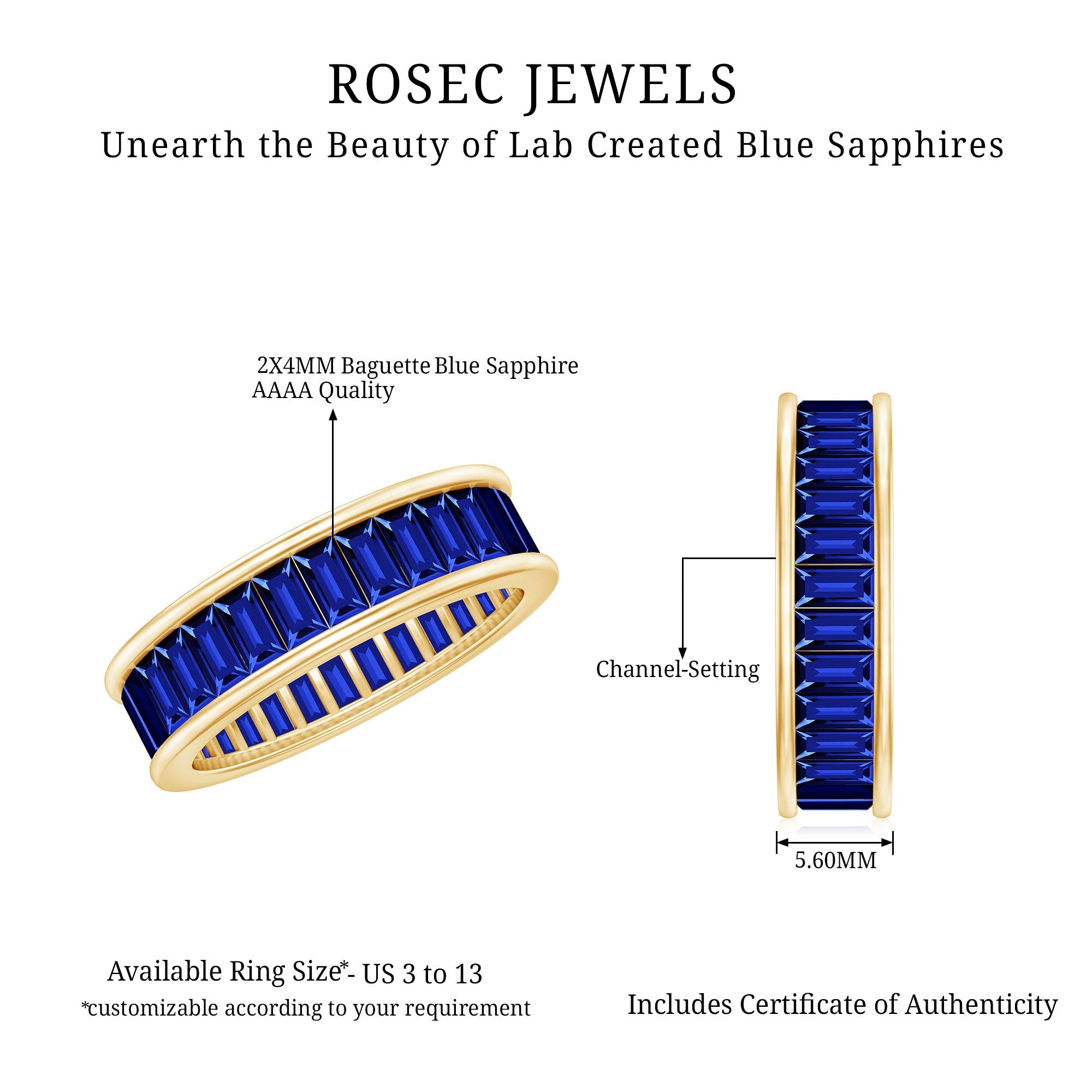 Baguette Shape Lab Created Blue Sapphire Channel Set Eternity Band