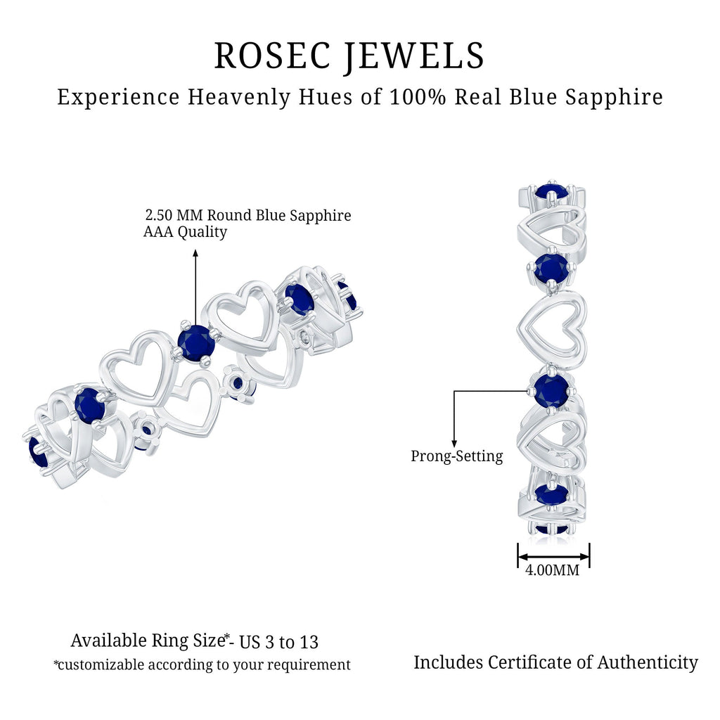 Open Gold Heart Blue Sapphire Band Ring in 2 Prong Setting