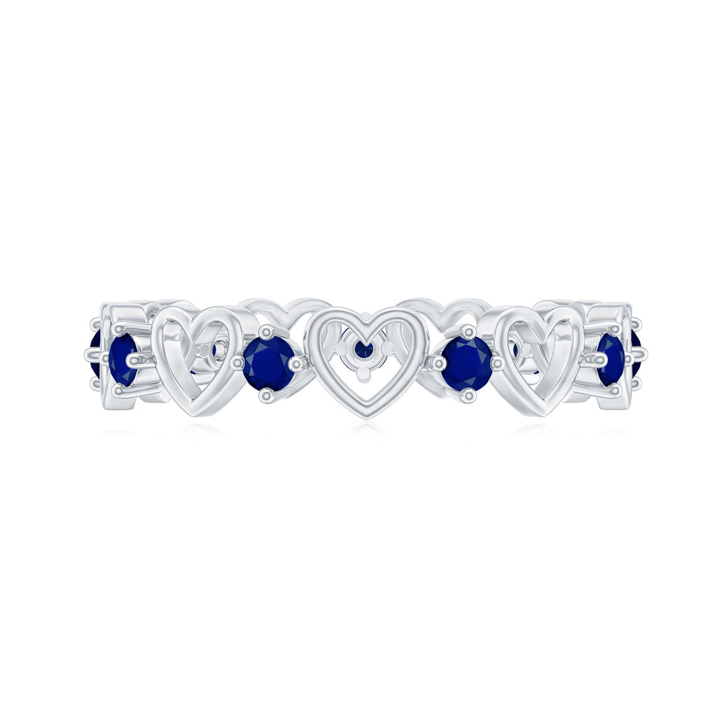 Open Gold Heart Blue Sapphire Band Ring in 2 Prong Setting