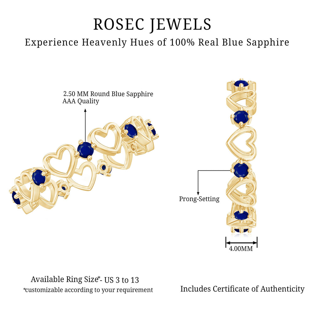 Open Gold Heart Blue Sapphire Band Ring in 2 Prong Setting