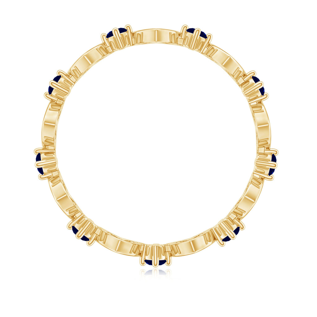Open Gold Heart Blue Sapphire Band Ring in 2 Prong Setting