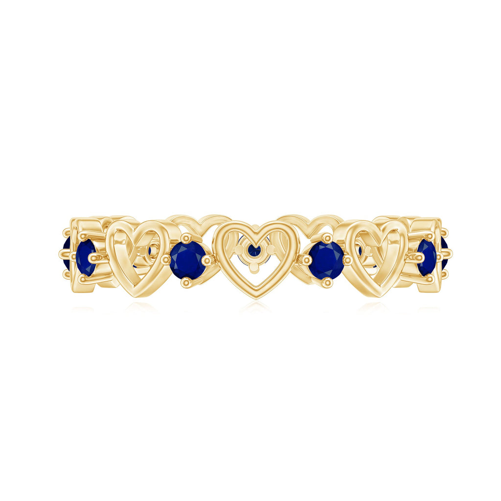 Open Gold Heart Blue Sapphire Band Ring in 2 Prong Setting