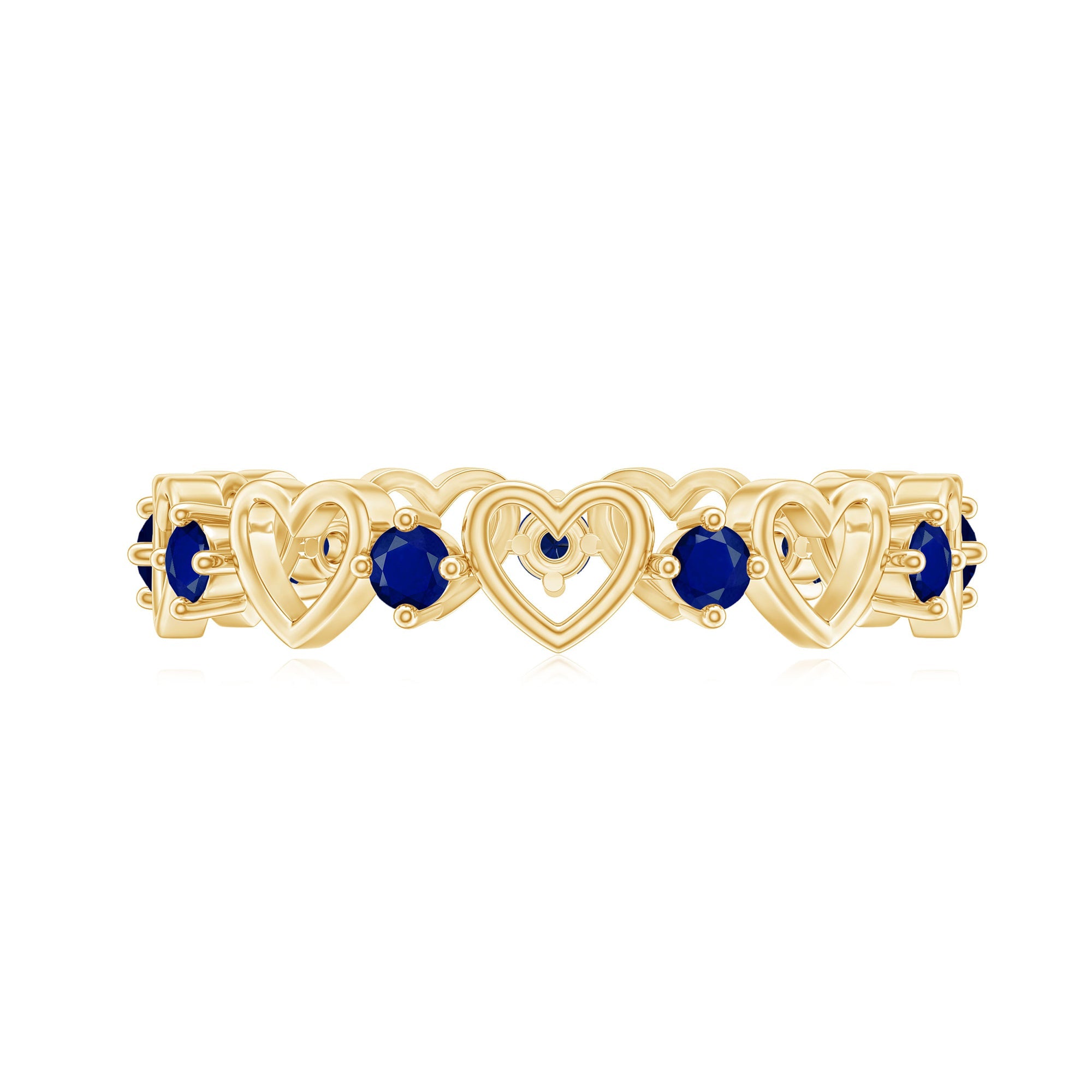 Open Gold Heart Blue Sapphire Band Ring in 2 Prong Setting