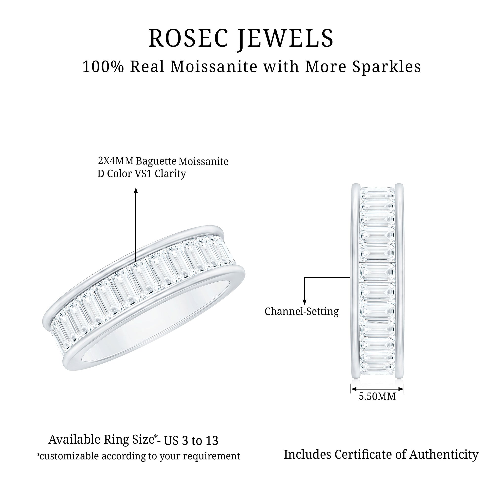 Certified Moissanite Channel Set Eternity Band