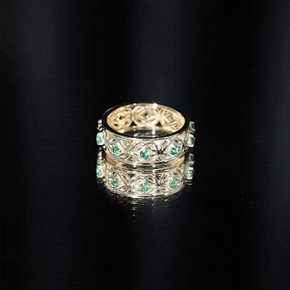 Vintage Style Lab Grown Emerald Celtic Knot Wedding Band