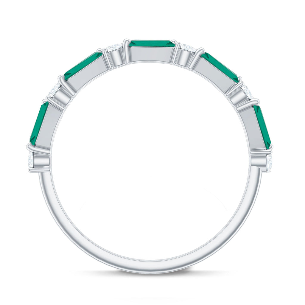 Certified Baguette Lab Grown Emerald Half Eternity Ring with Diamond