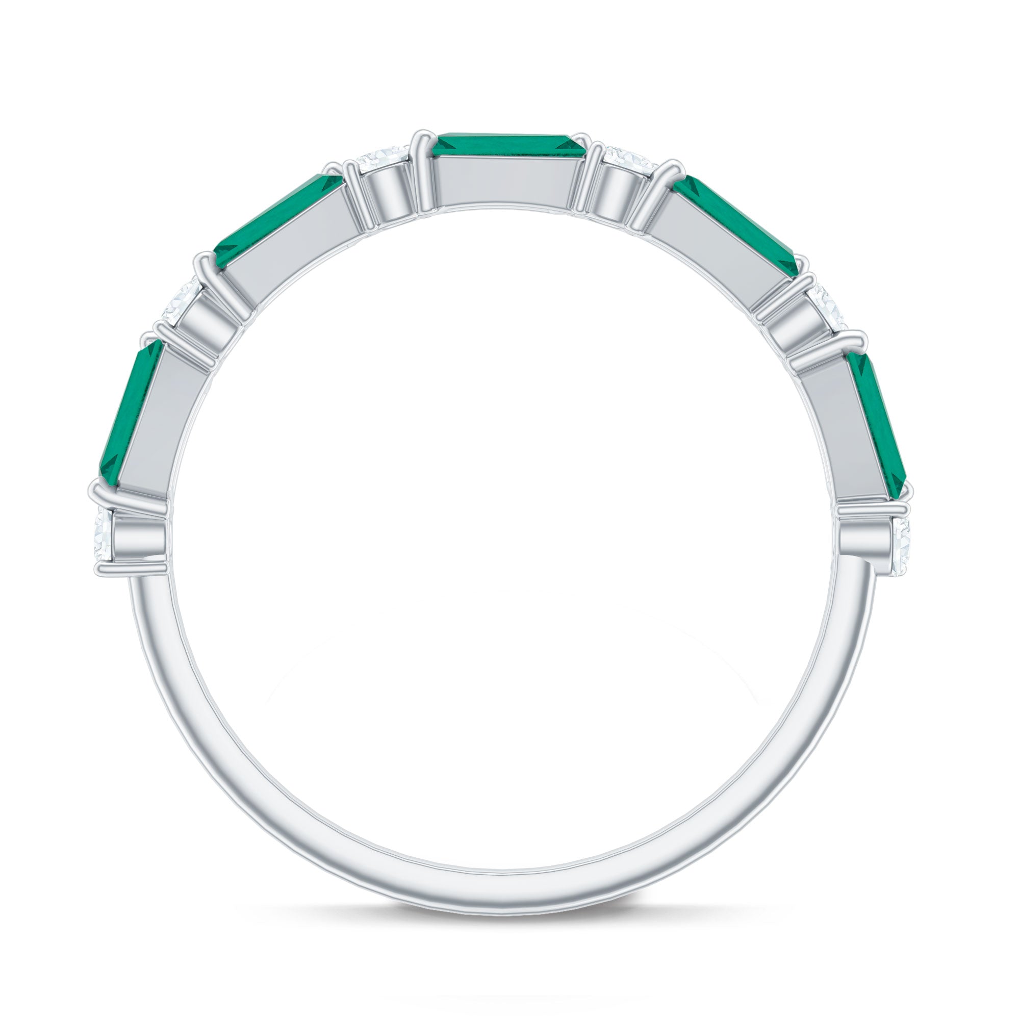 Certified Baguette Lab Grown Emerald Half Eternity Ring with Diamond