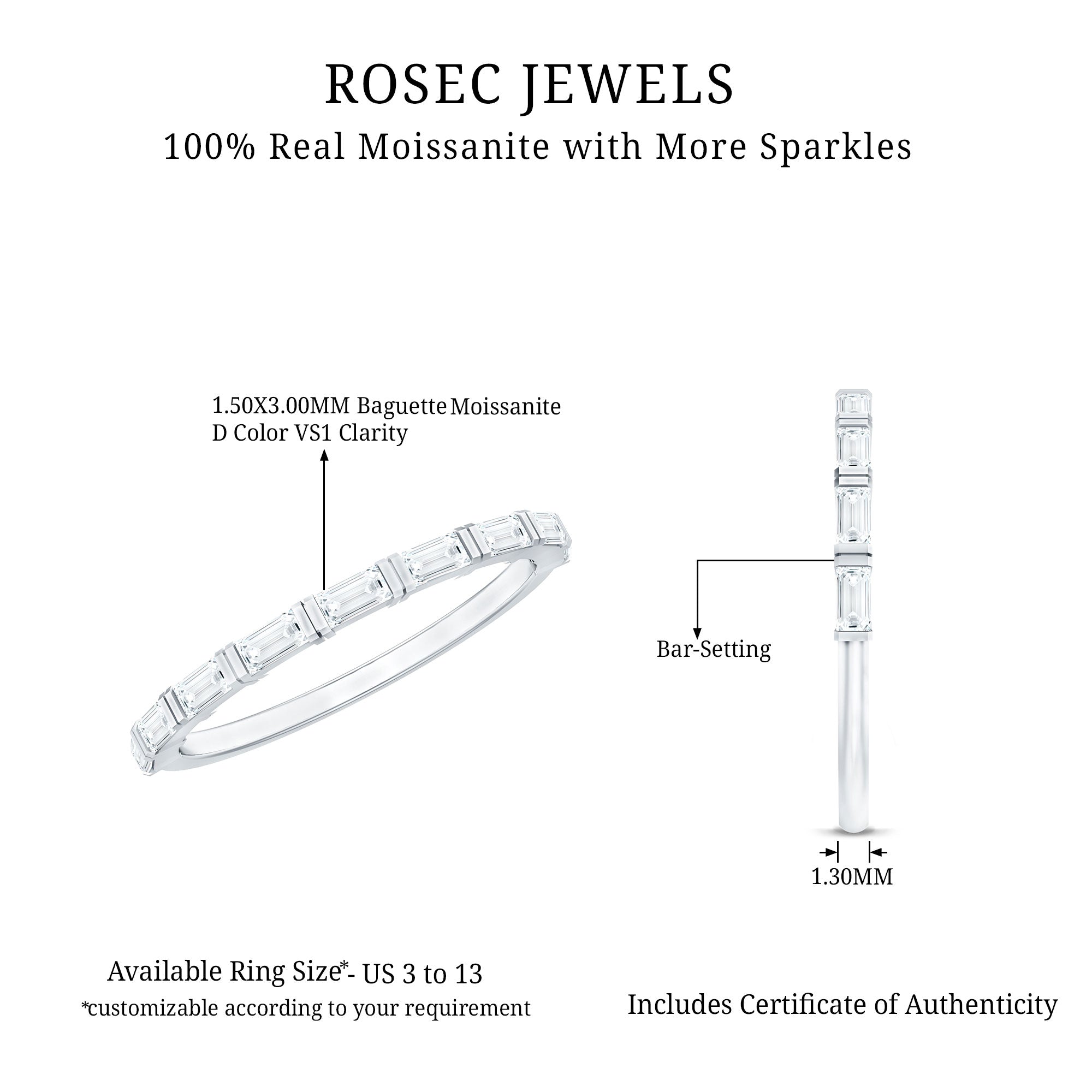 Bar Set Moissanite Eternity East West Ring