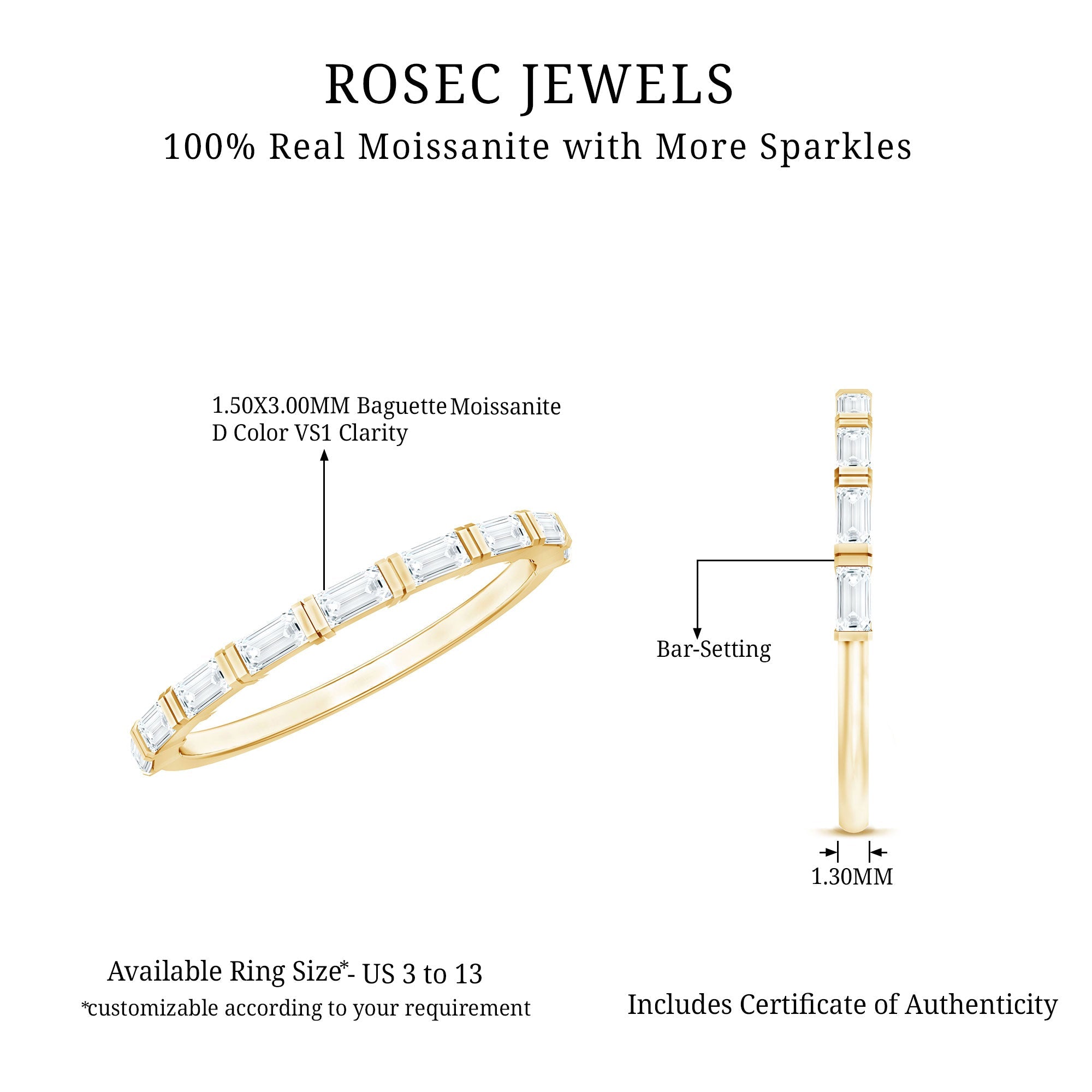 Bar Set Moissanite Eternity East West Ring