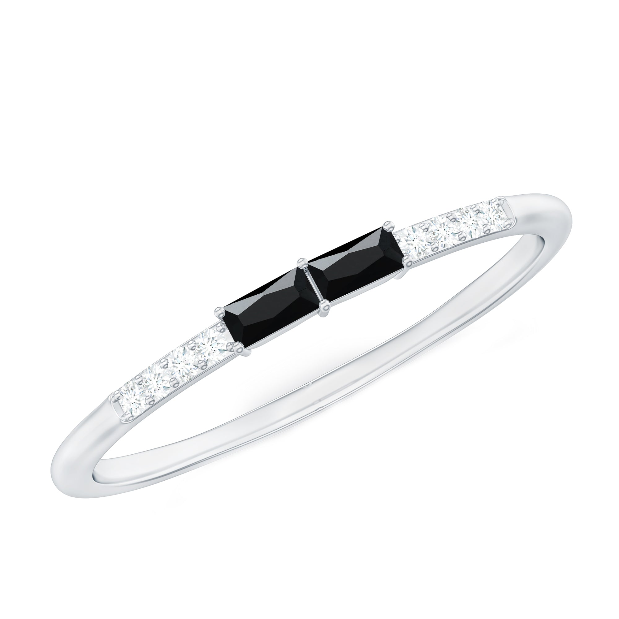Natural Black Onyx and Diamond Stackable Ring