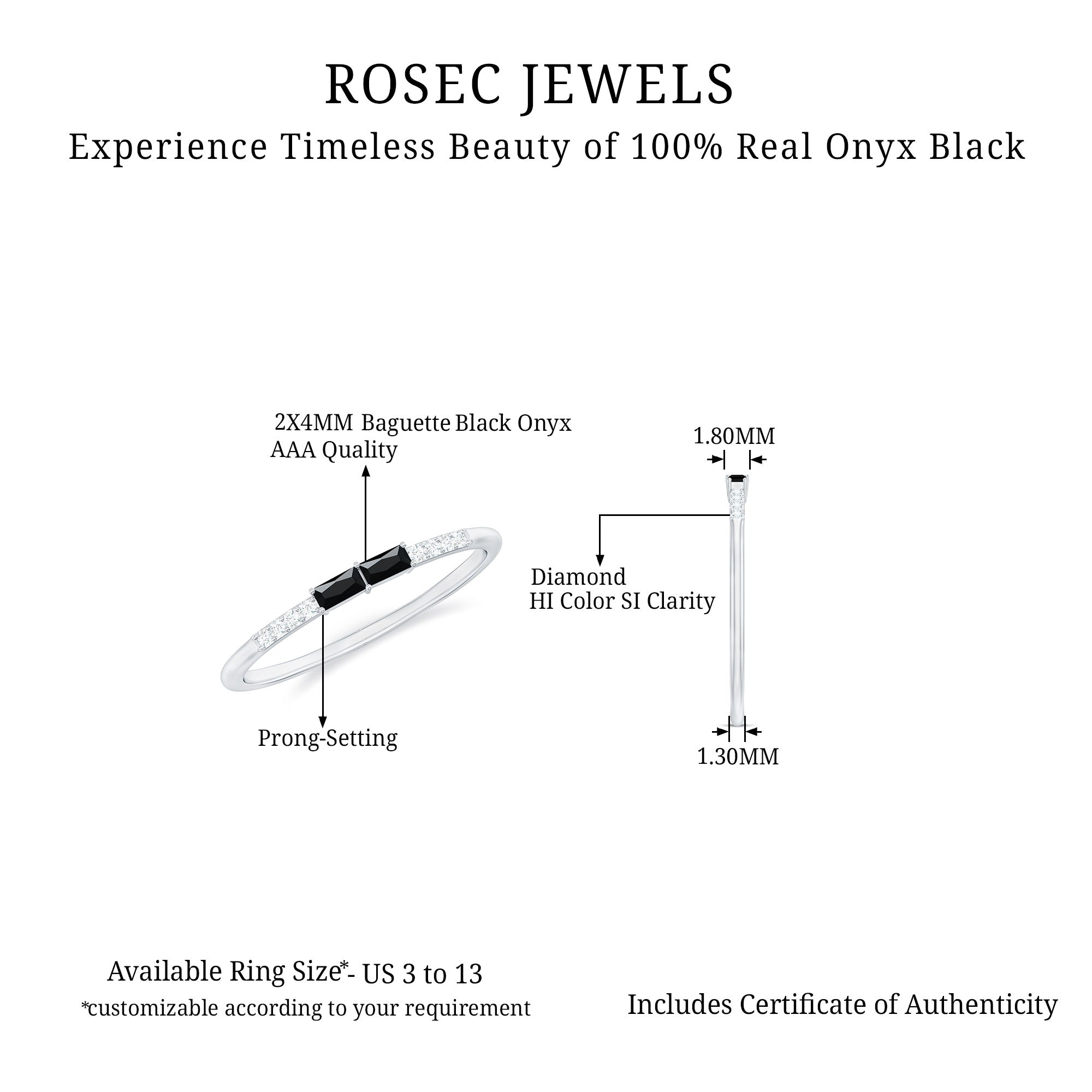 Natural Black Onyx and Diamond Stackable Ring