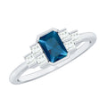4X6mm Emerald Cut London Blue Topaz Statement Ring with Diamond