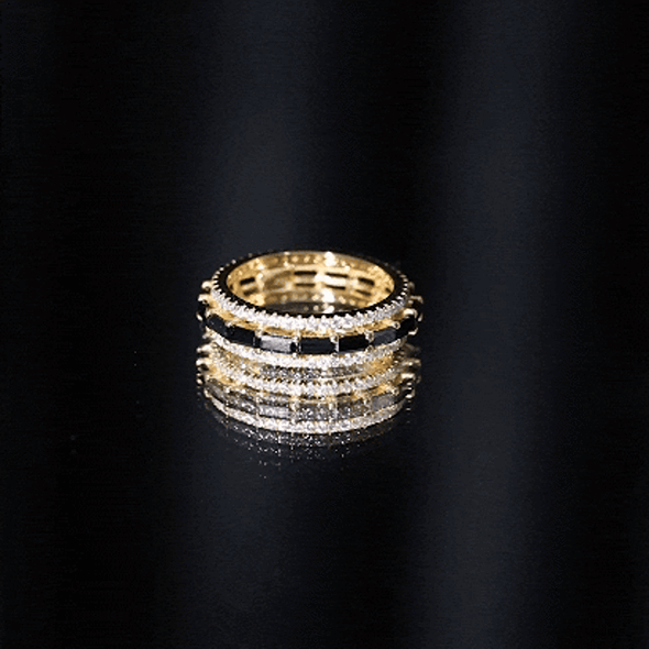Lab Grown Black Diamond and Moissanite Three Row Wedding Band