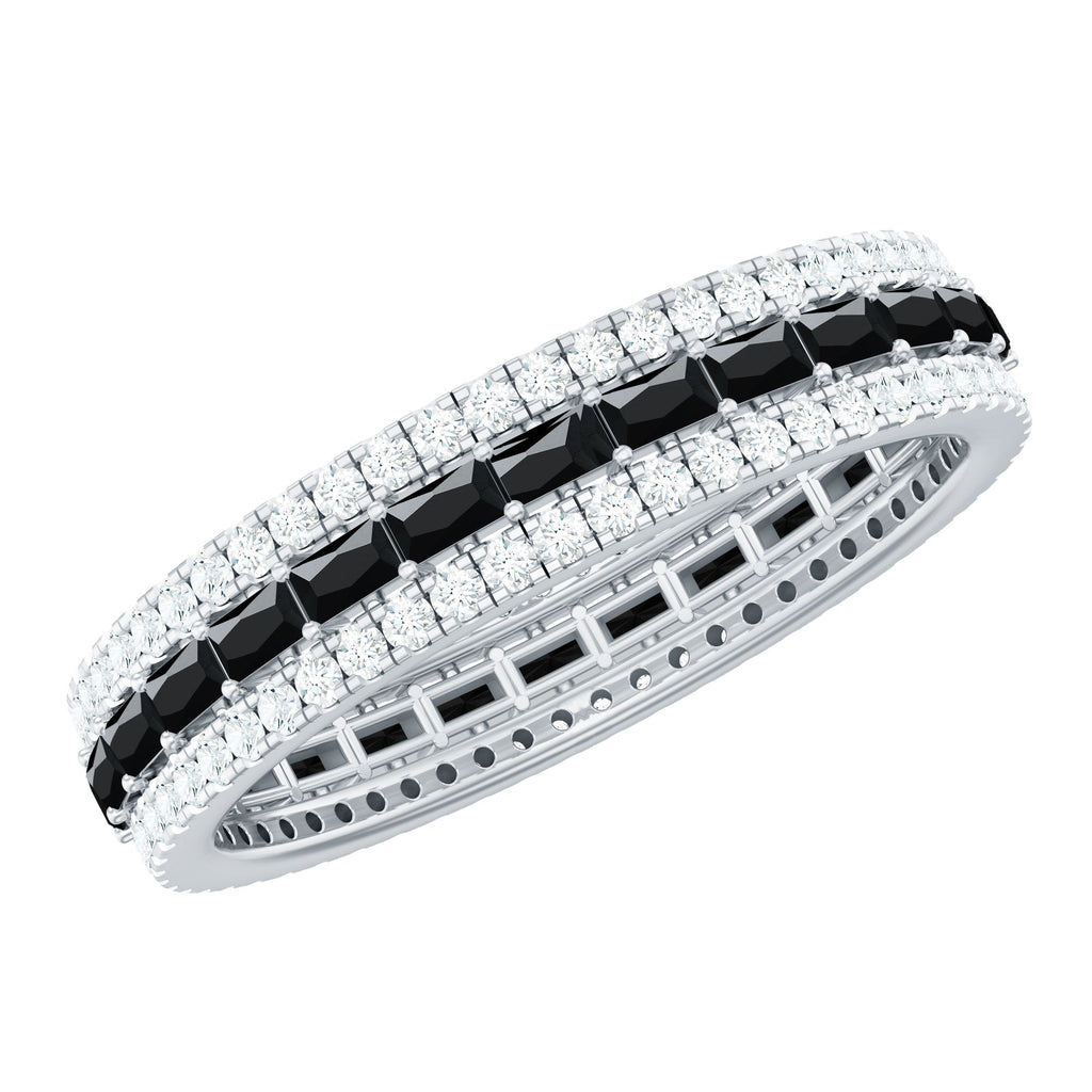 Lab Grown Black Diamond and Moissanite Three Row Wedding Band