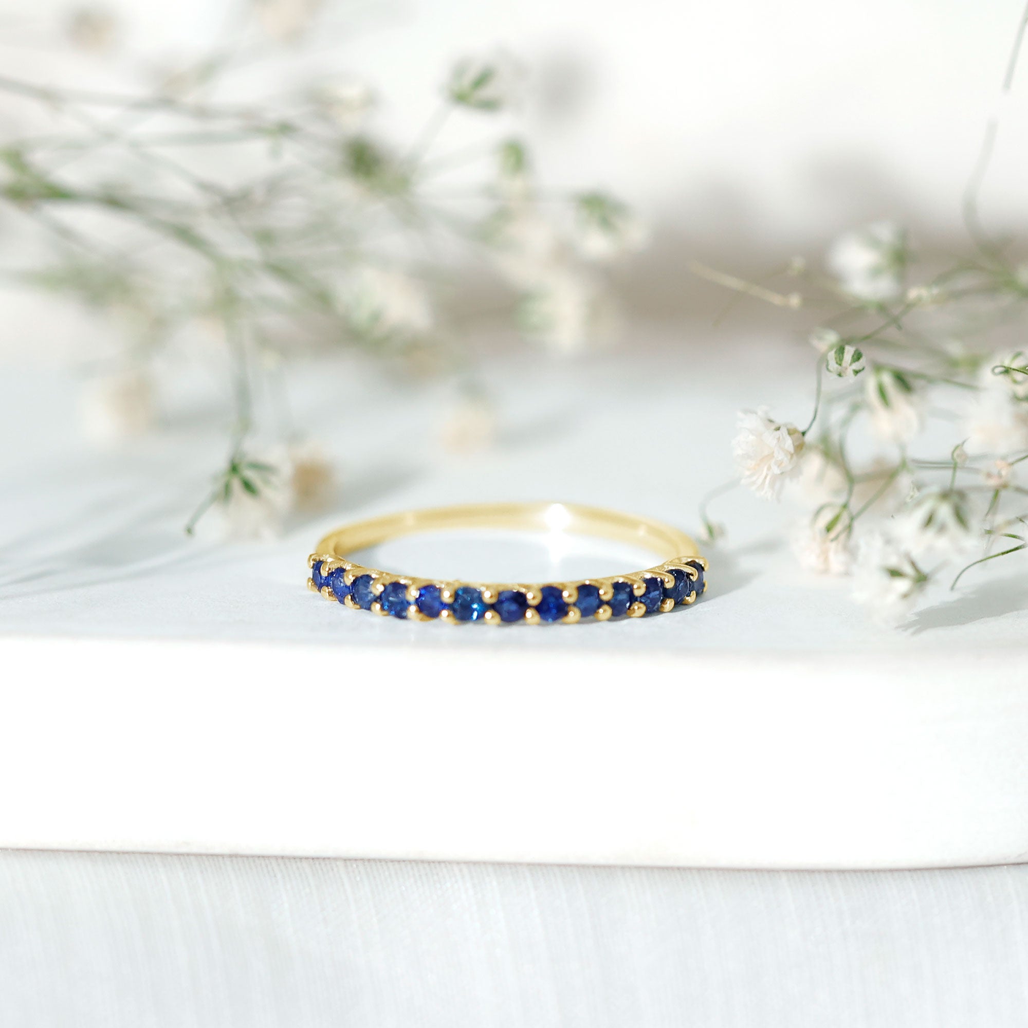 1/2 CT Round Cut Blue Sapphire Stackable Engagement Ring