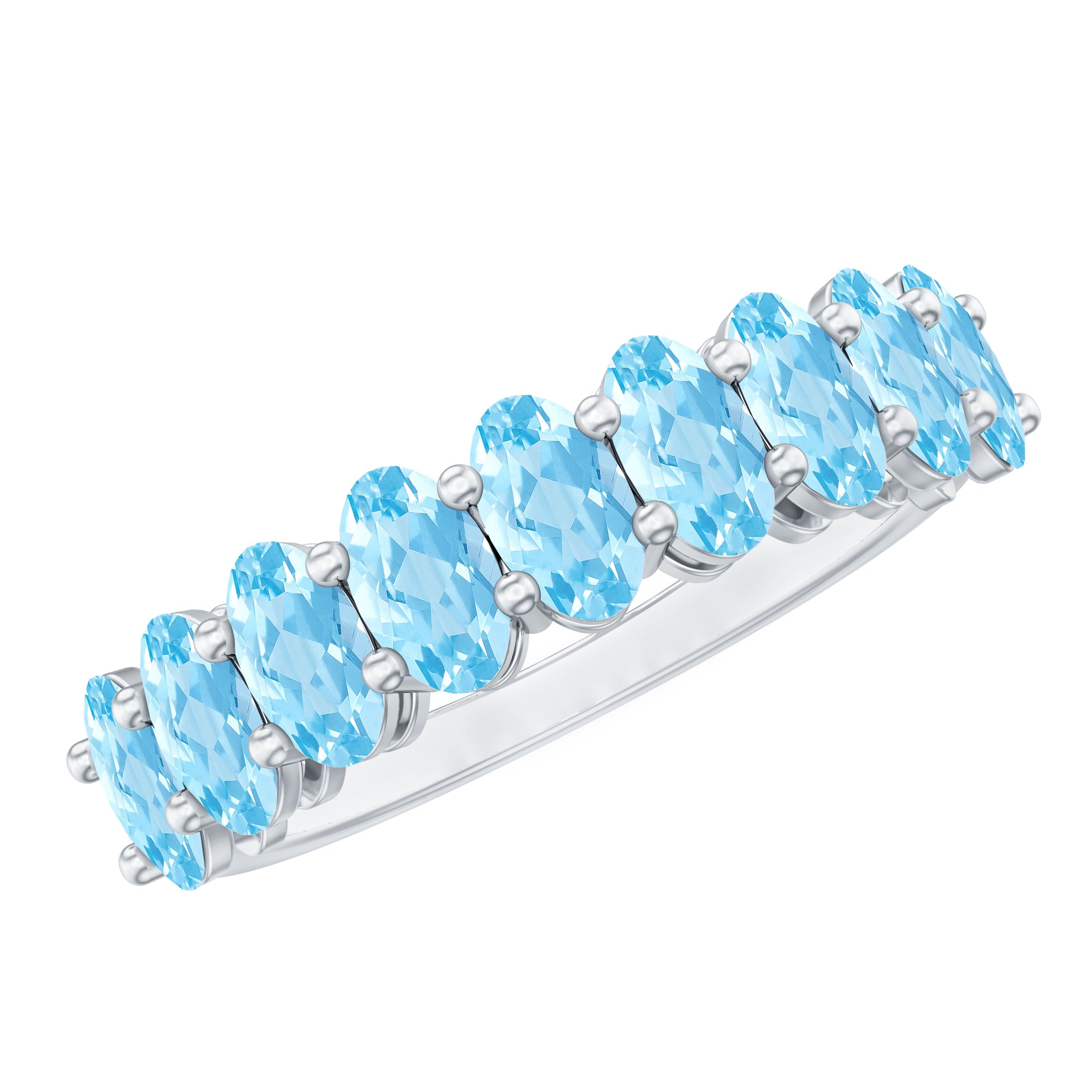 Genuine Oval Cut Aquamarine Half Eternity Ring for Women