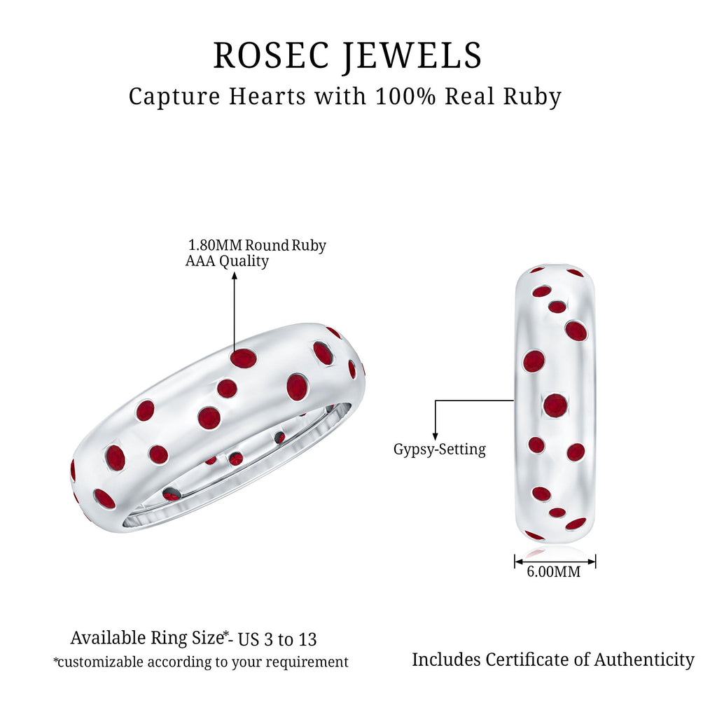 Natural Ruby Wide Wedding Band in Sterling Silver